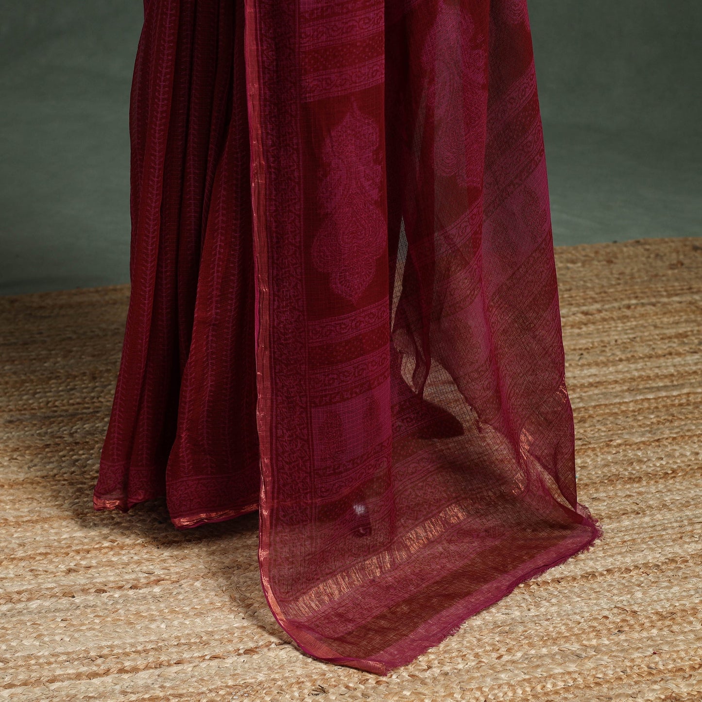 Natural dyed kota doria cotton hand block bagh print saree