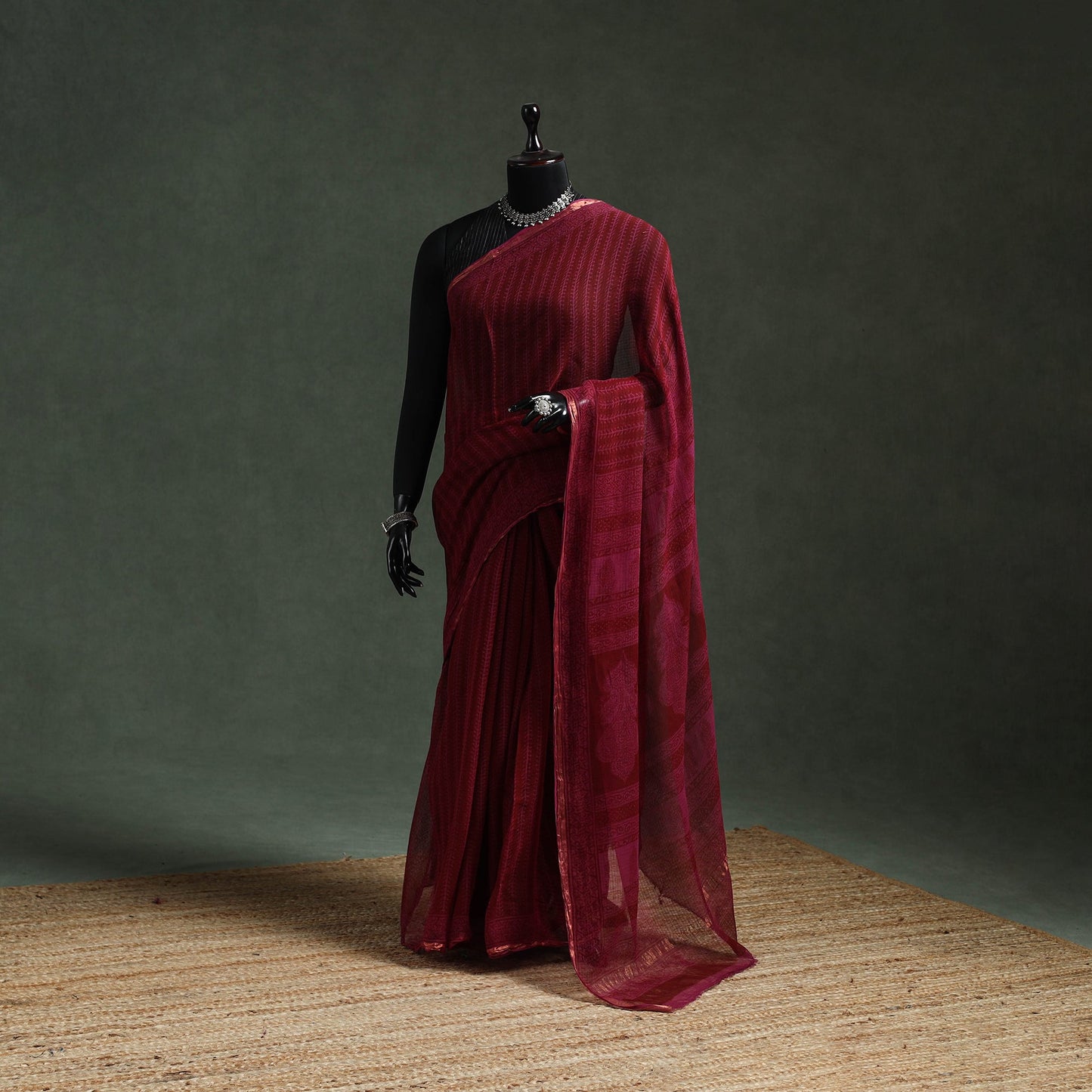 Natural dyed kota doria cotton hand block bagh print saree