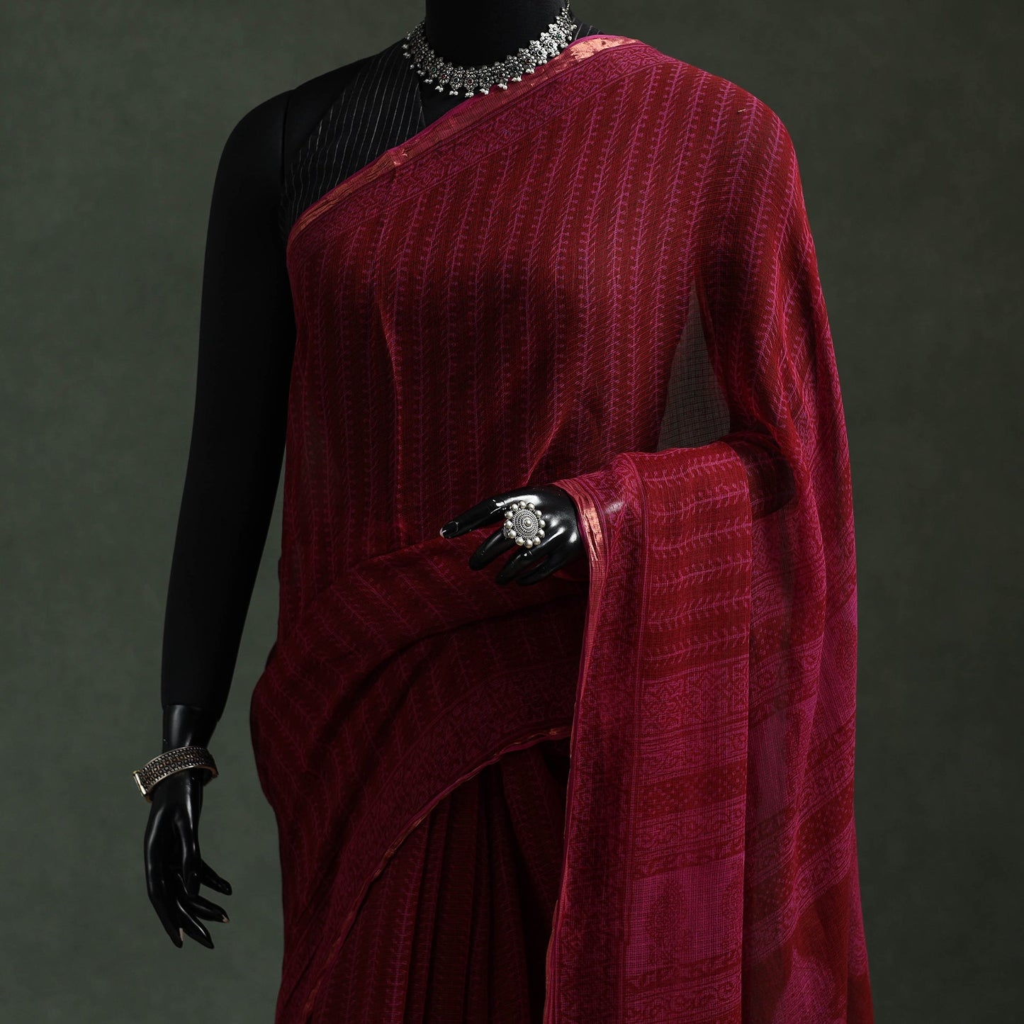 Natural dyed kota doria cotton hand block bagh print saree