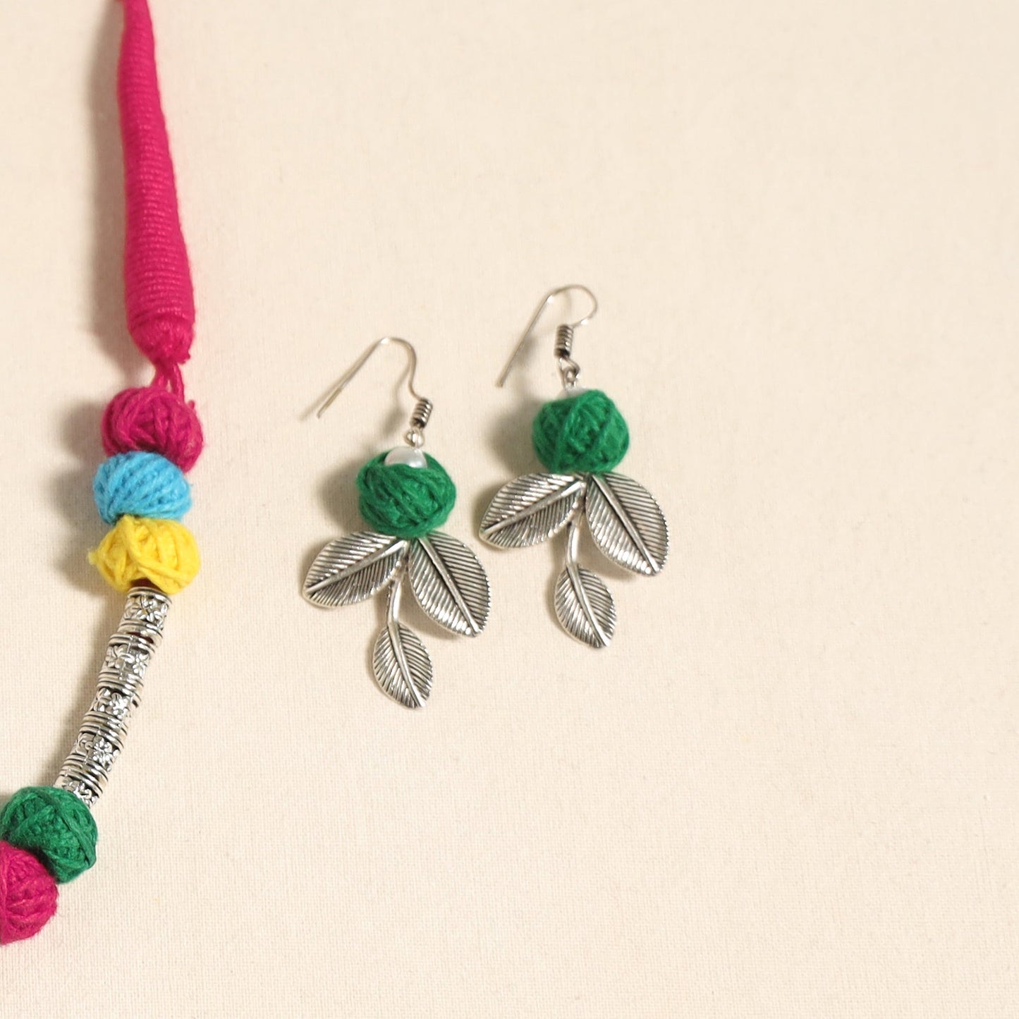 Navratri Special! Pink German Silver Thread Beads Necklace Set