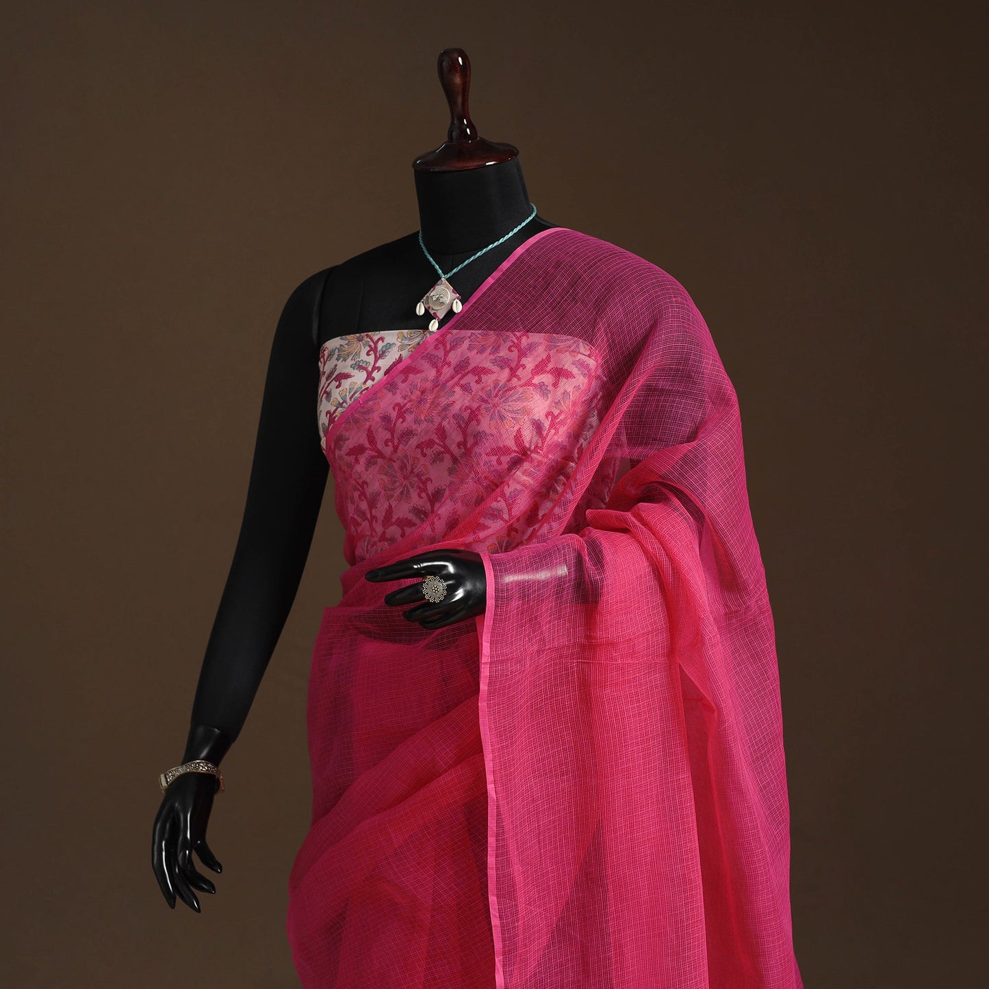Pink Nazaakat Kota Doria Cotton Saree with Blouse and Jewellery