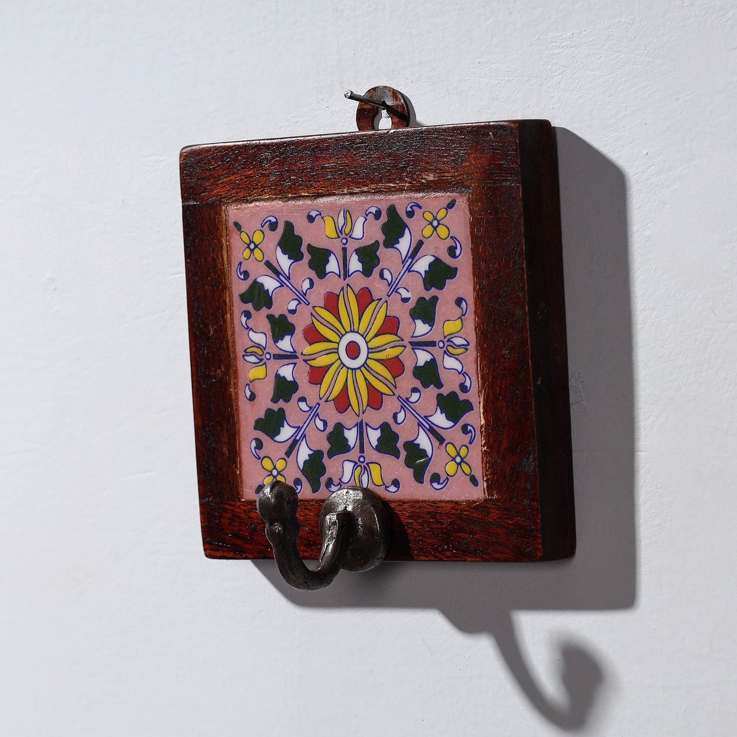 Original Blue Pottery Ceramic Tile Wall Hook Hanger (1 Peg)
