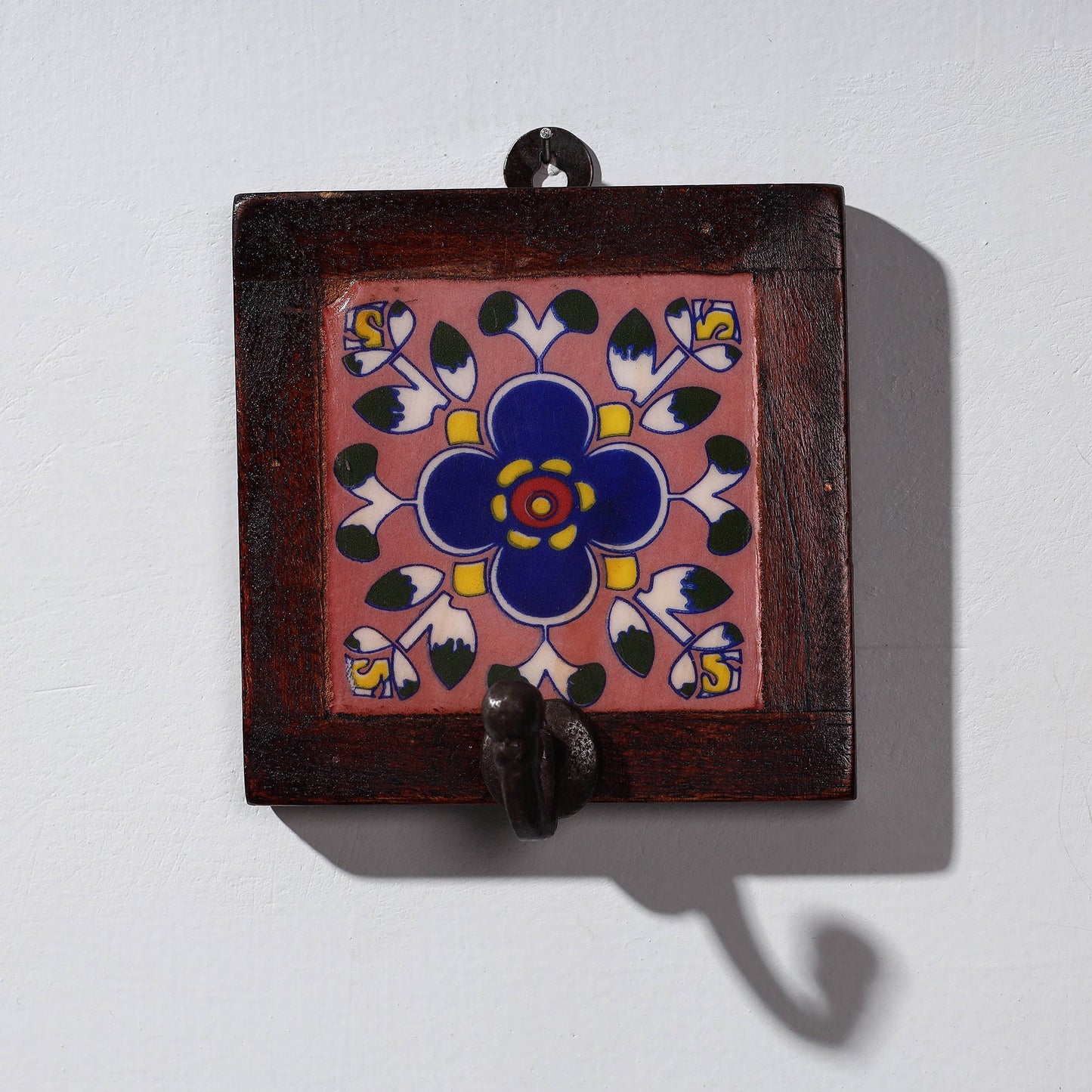 Original Blue Pottery Ceramic Tile Wall Hook Hanger (1 Peg)