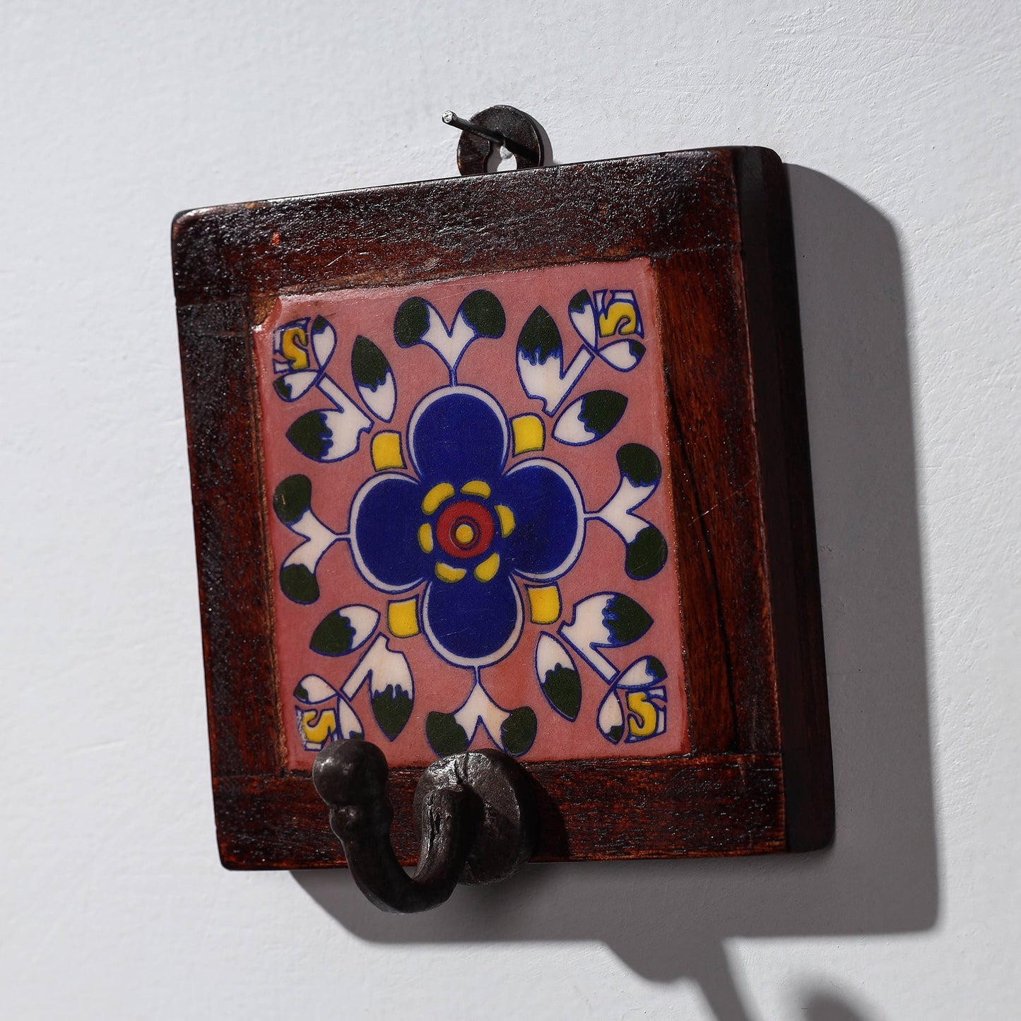 Original Blue Pottery Ceramic Tile Wall Hook Hanger (1 Peg)