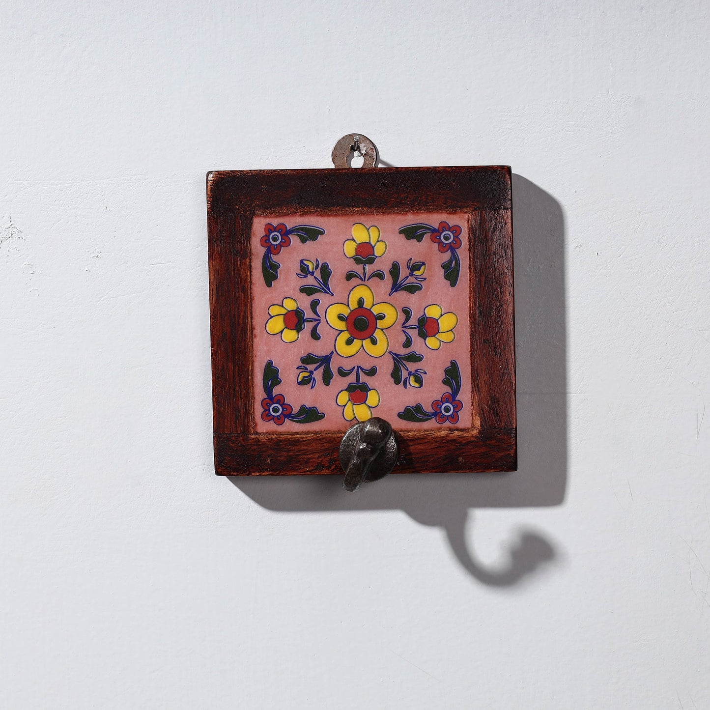 Original Blue Pottery Ceramic Tile Wall Hook Hanger (1 Peg)