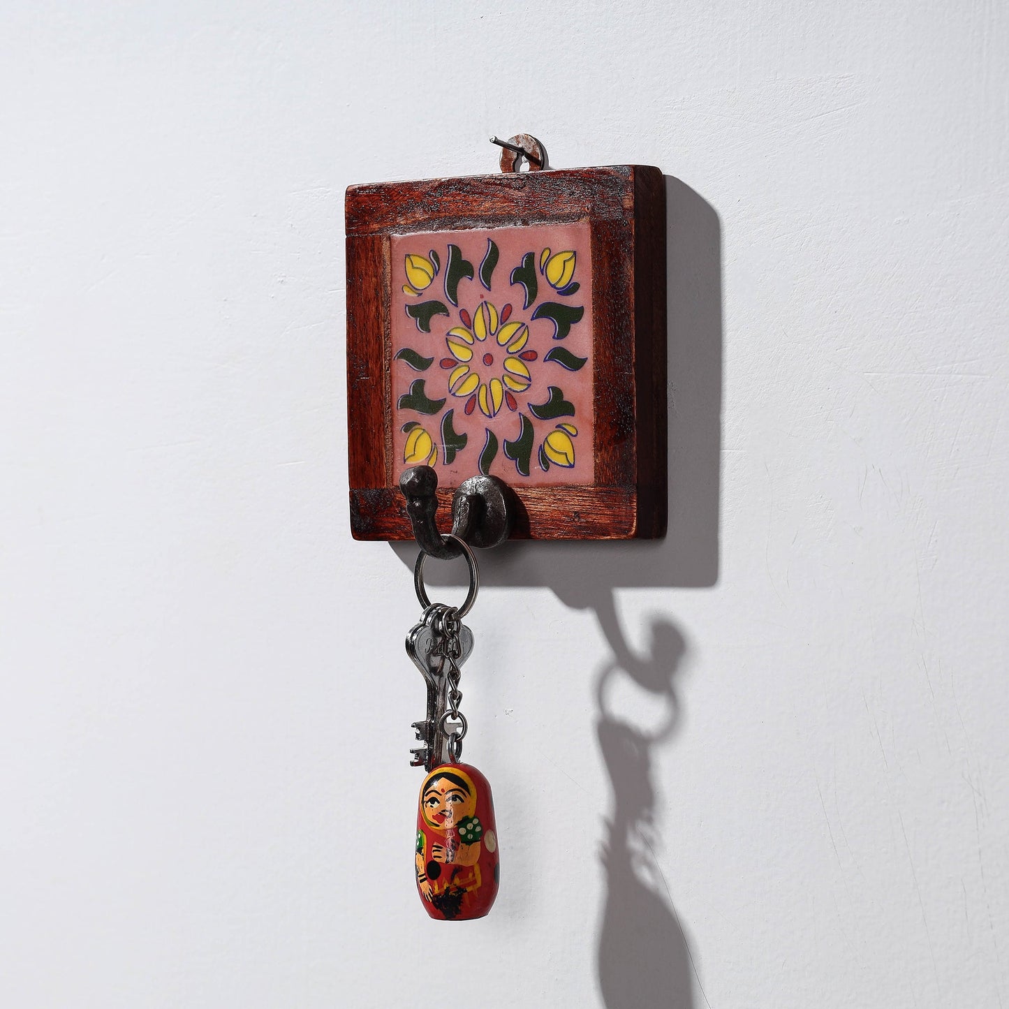 Original Blue Pottery Ceramic Tile Wall Hook Hanger (1 Peg)