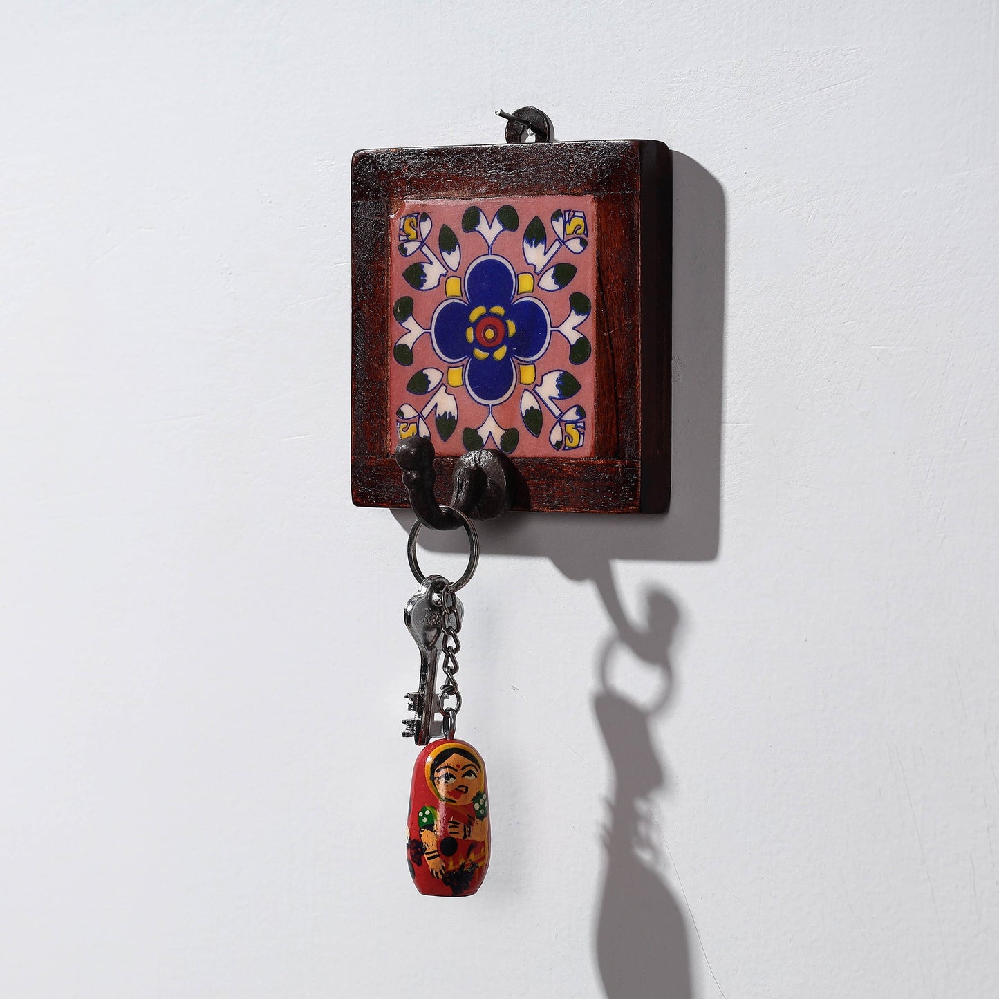 Original Blue Pottery Ceramic Tile Wall Hook Hanger (1 Peg)