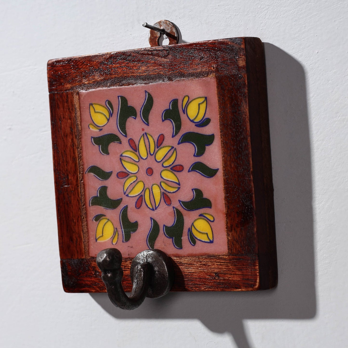 Original Blue Pottery Ceramic Tile Wall Hook Hanger (1 Peg)