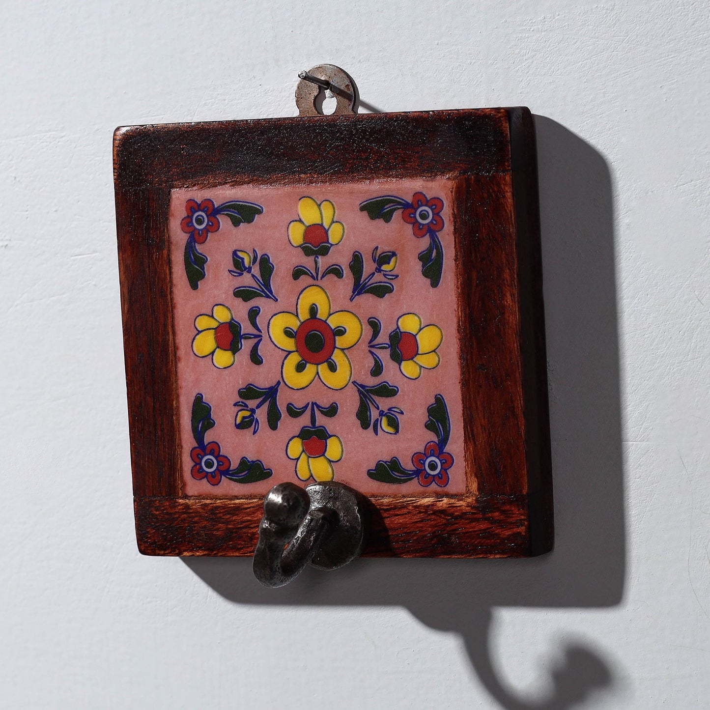 Original Blue Pottery Ceramic Tile Wall Hook Hanger (1 Peg)