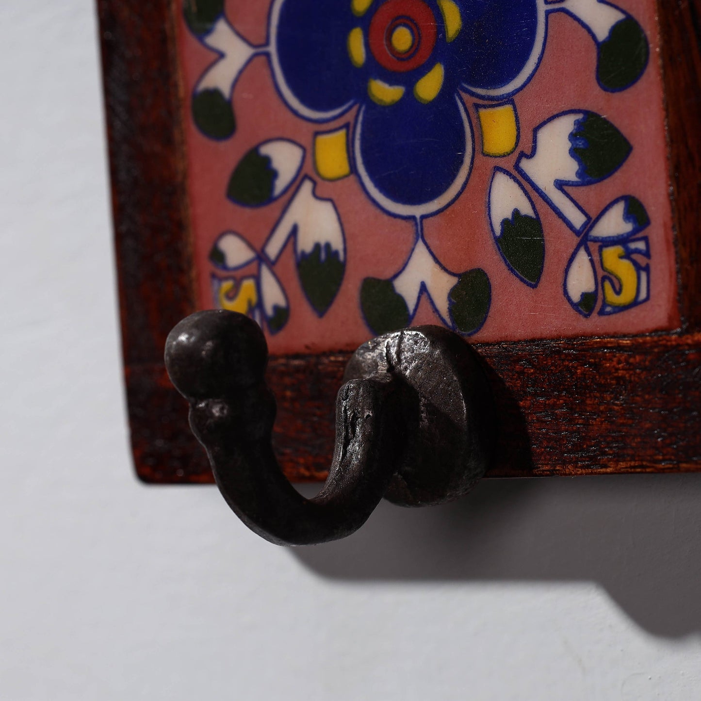 Original Blue Pottery Ceramic Tile Wall Hook Hanger (1 Peg)