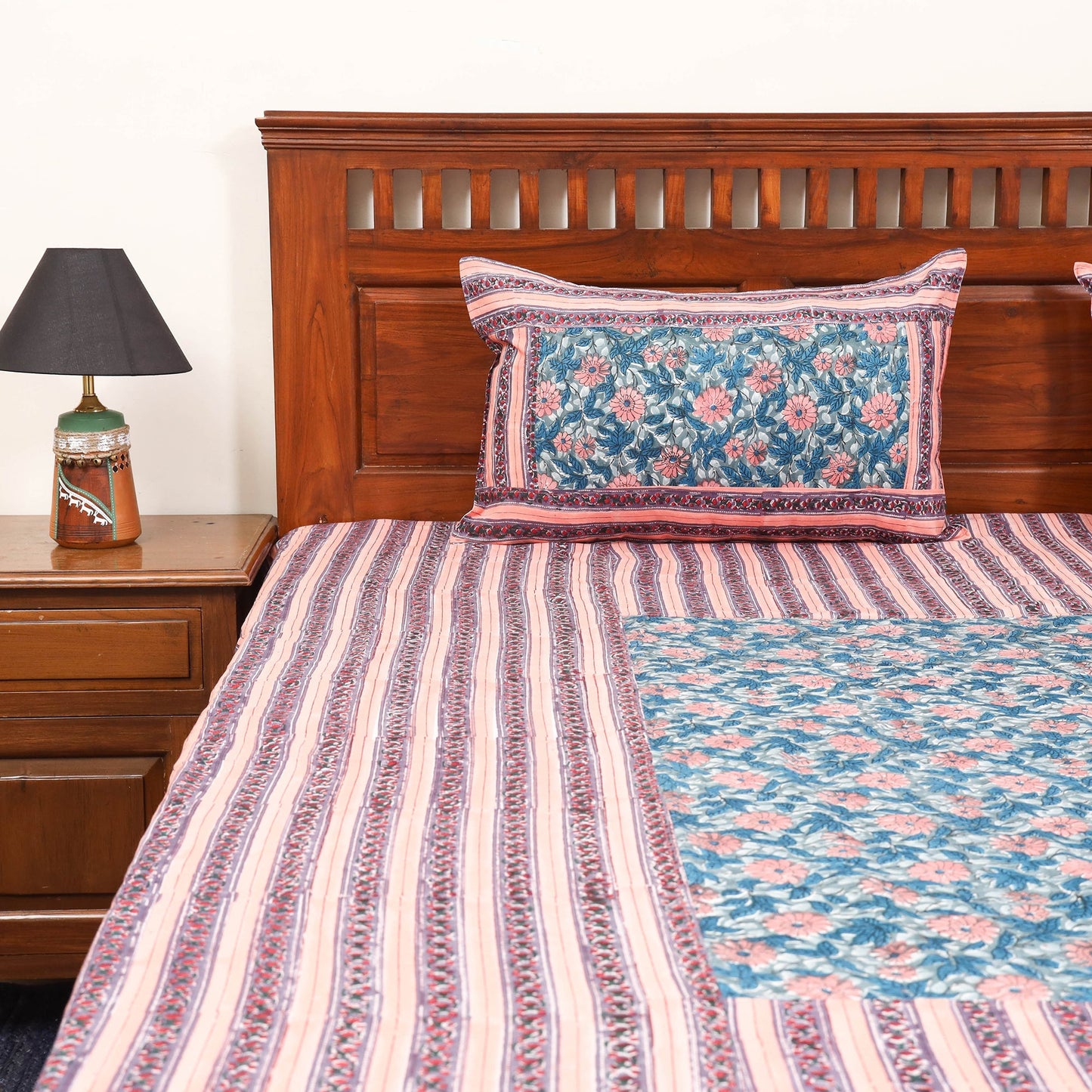 Patchwork hand double sanganeri bedsheet set (108 x 90 in)