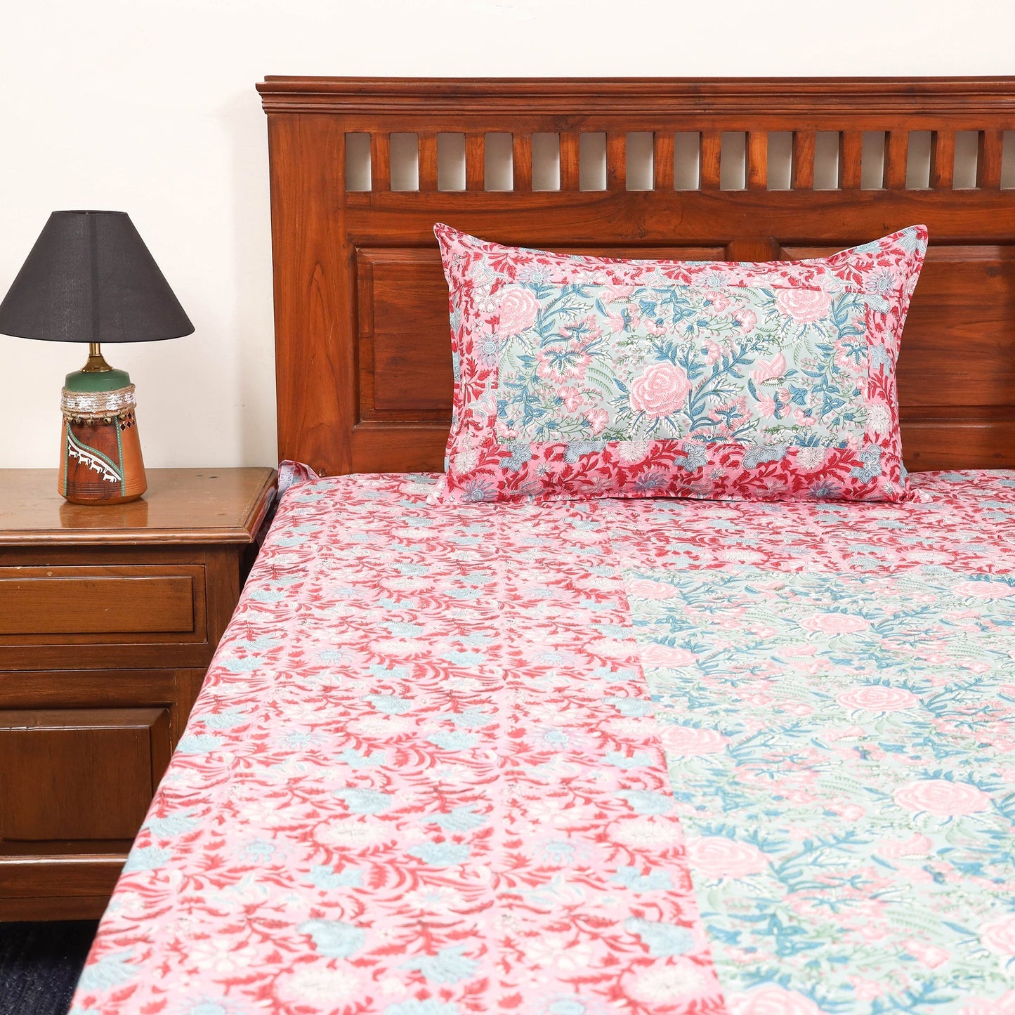 Patchwork hand double sanganeri bedsheet set (108 x 90 in)