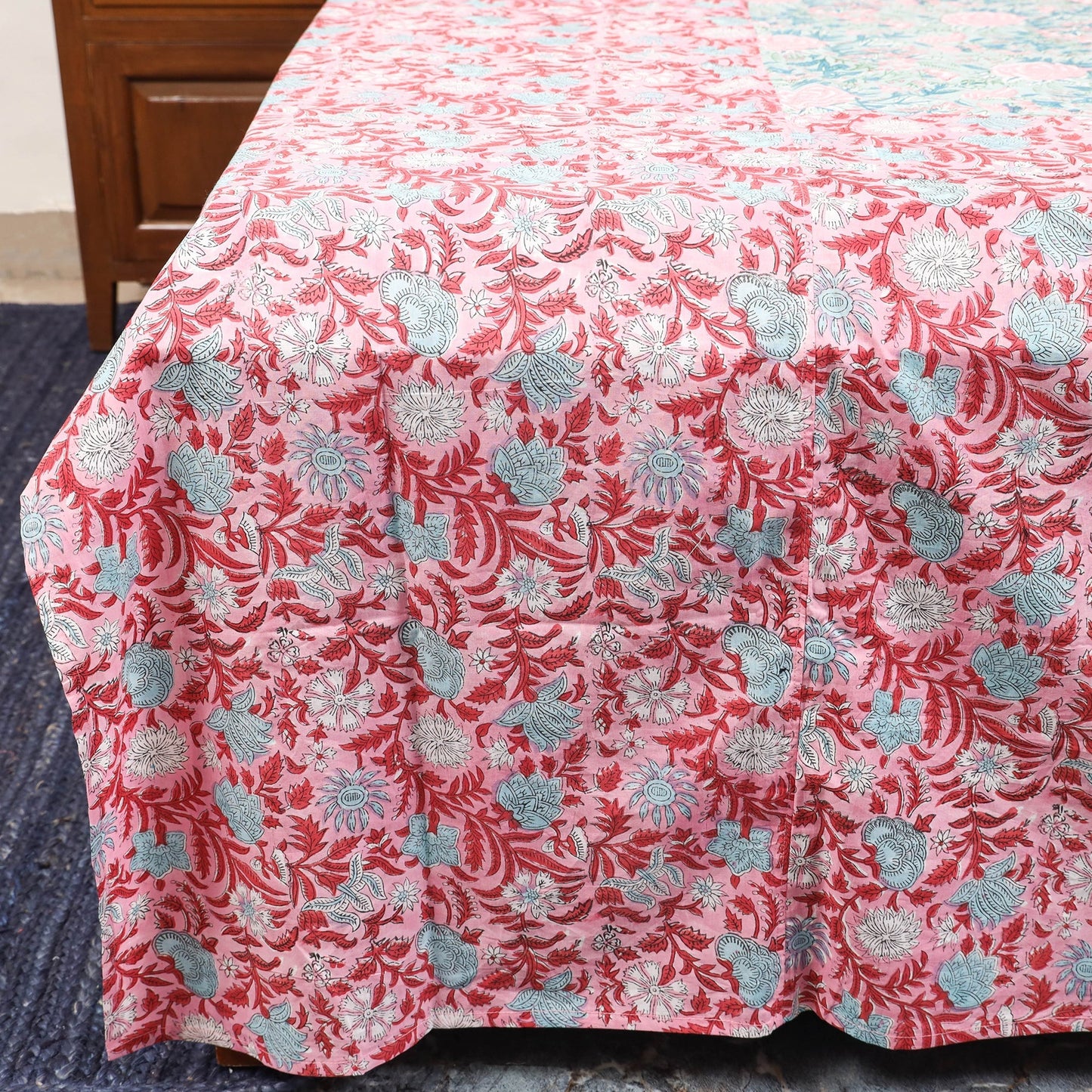 Patchwork hand double sanganeri bedsheet set (108 x 90 in)