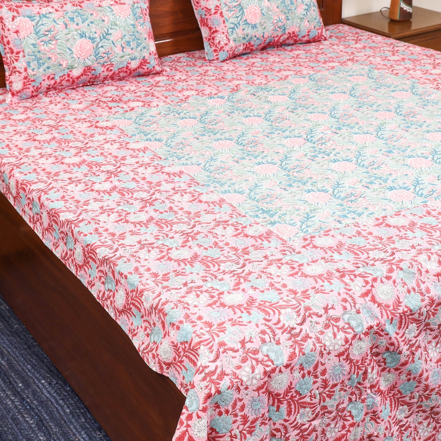 Patchwork hand double sanganeri bedsheet set (108 x 90 in)