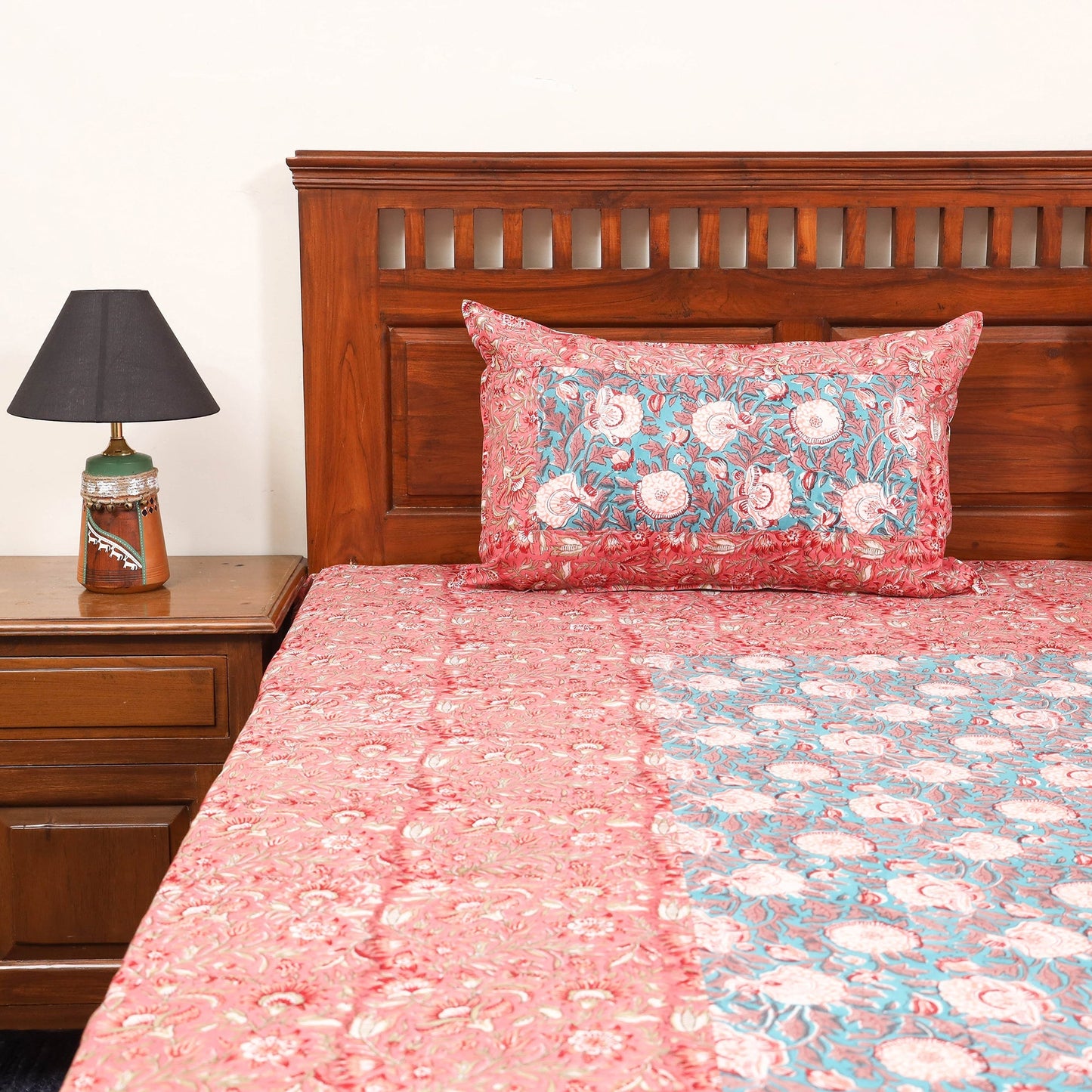 Patchwork hand double sanganeri bedsheet set (108 x 90 in)