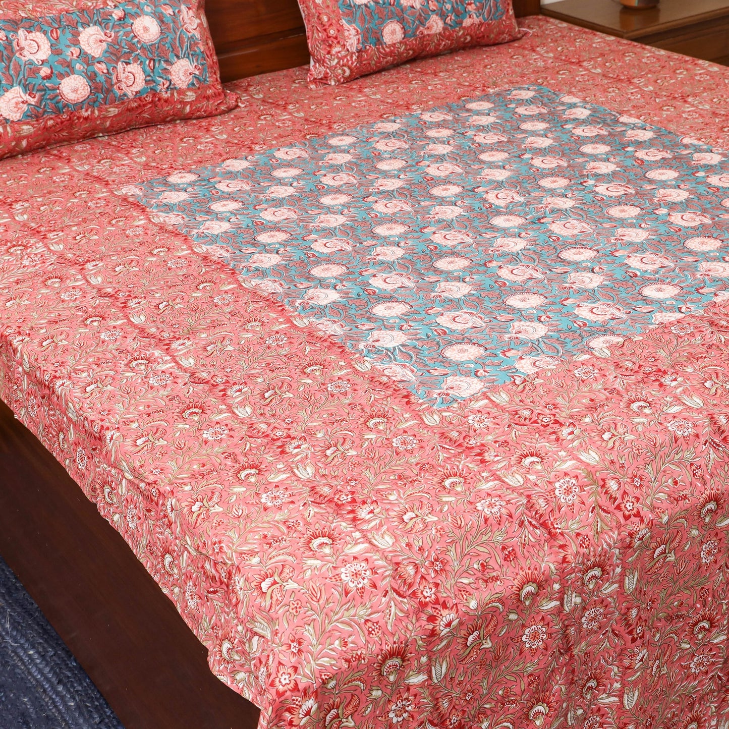 Patchwork hand double sanganeri bedsheet set (108 x 90 in)