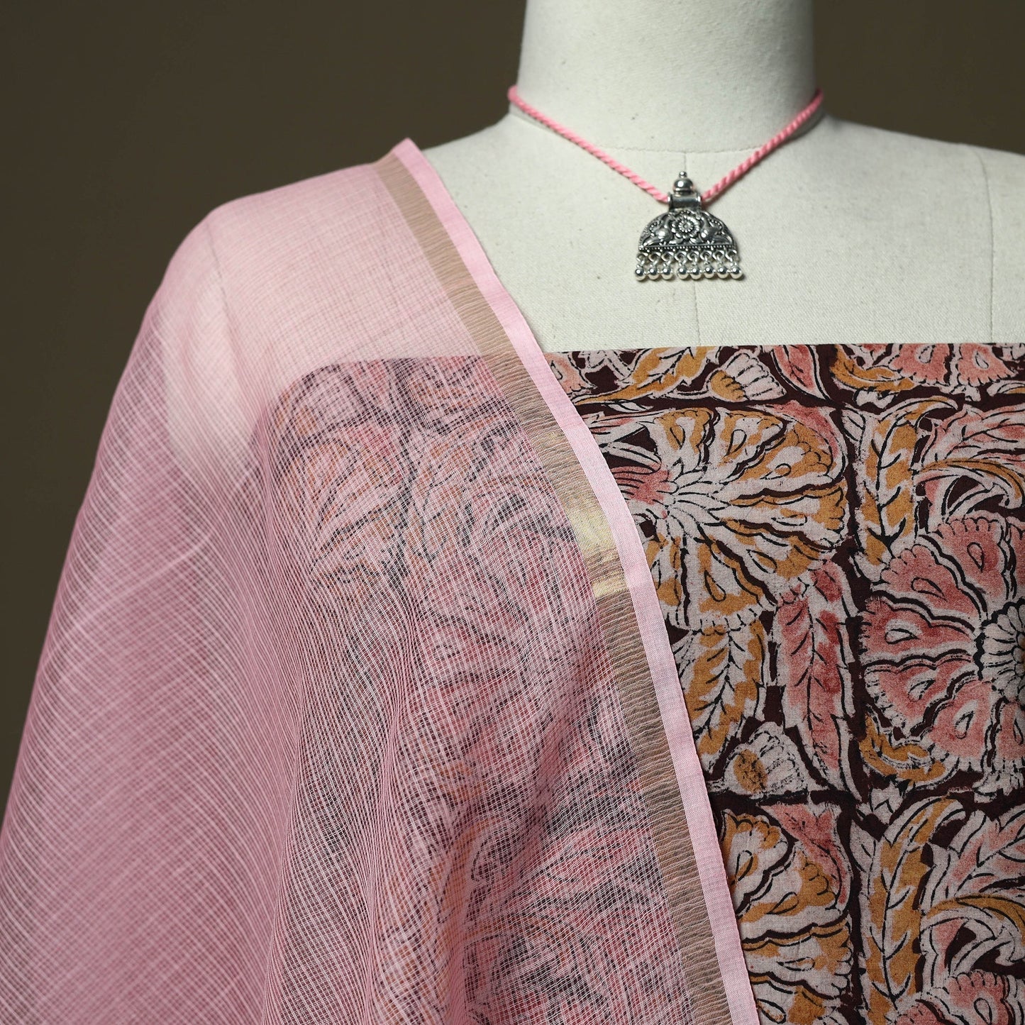 Pedana kalamkari hand block print natural dyed cotton 2pc