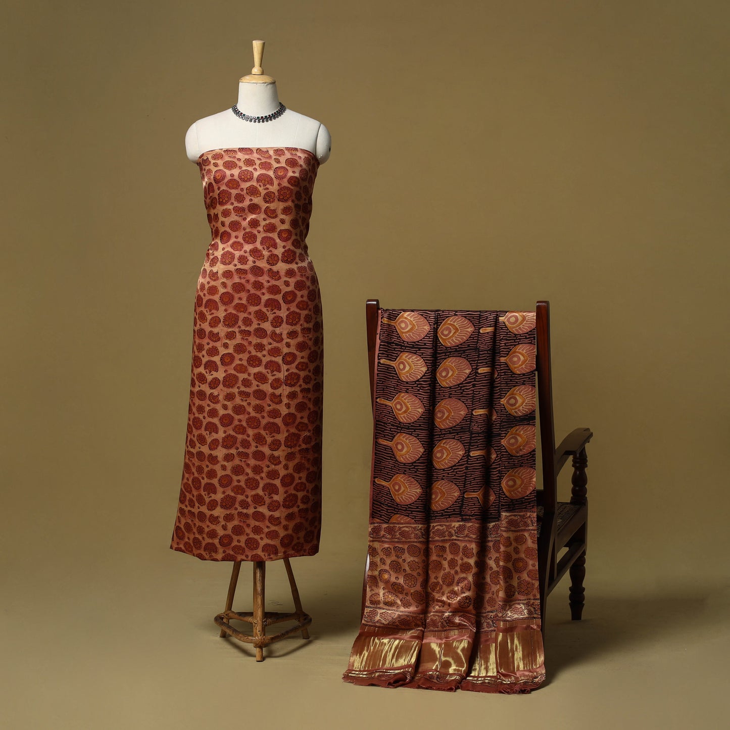 Natural dyed modal silk bagru 2pc unstitched dress material