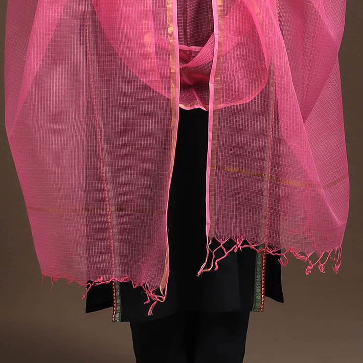 Pink Plain Cotton Kota Doria Dupatta
