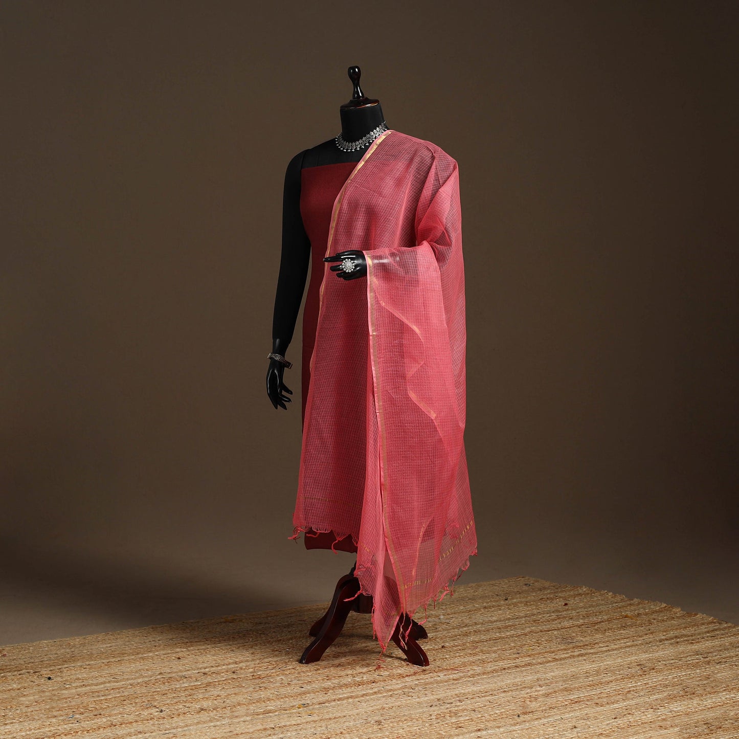 Plain cotton kota doria dupatta 13 - handcrafted