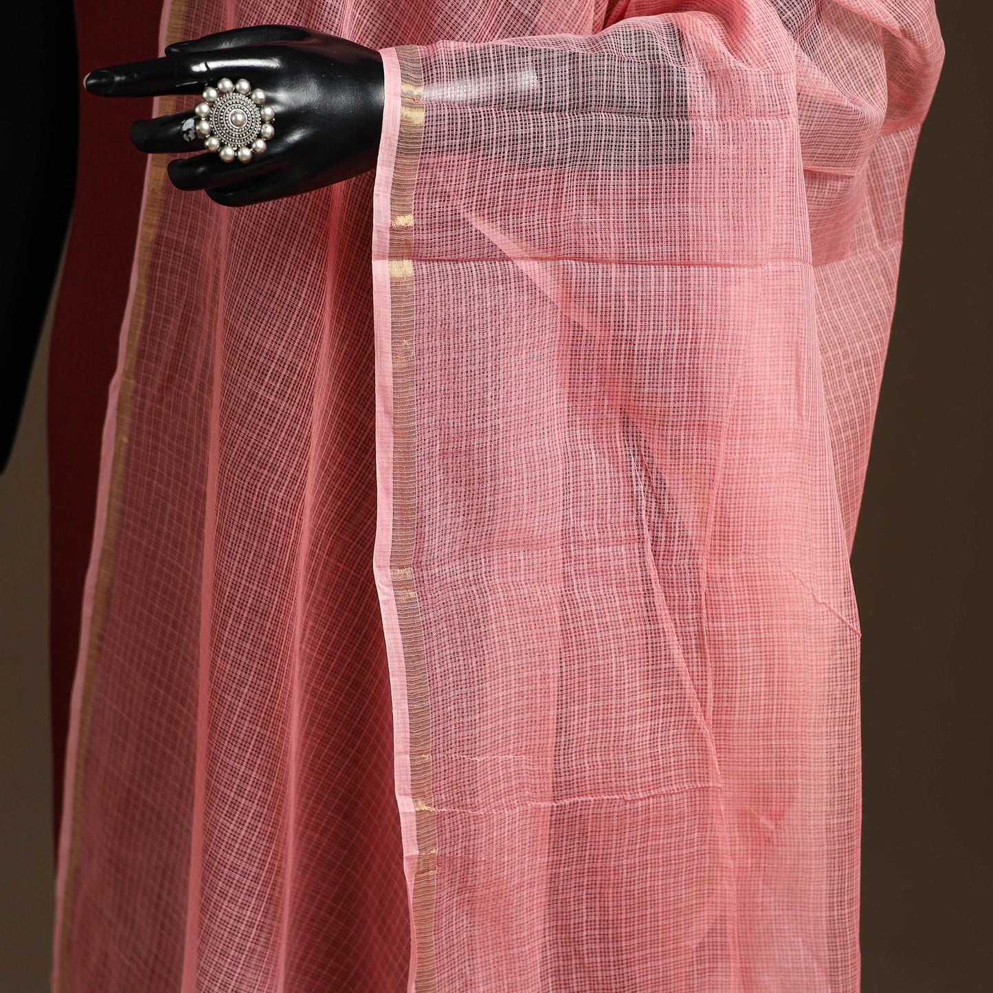 Pink - plain cotton kota doria dupatta 17 - handcrafted
