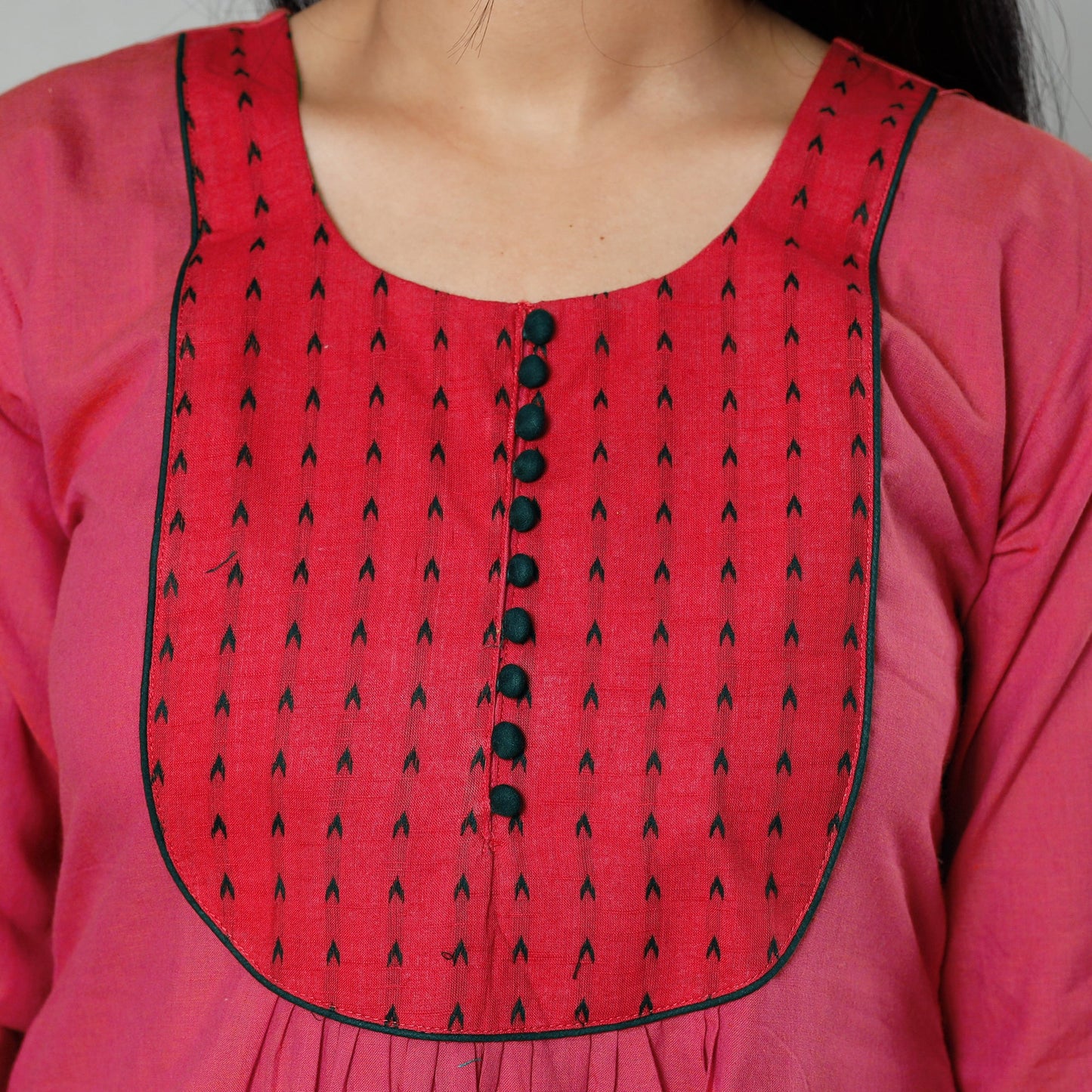 Pink - plain cotton long kurta - handcrafted