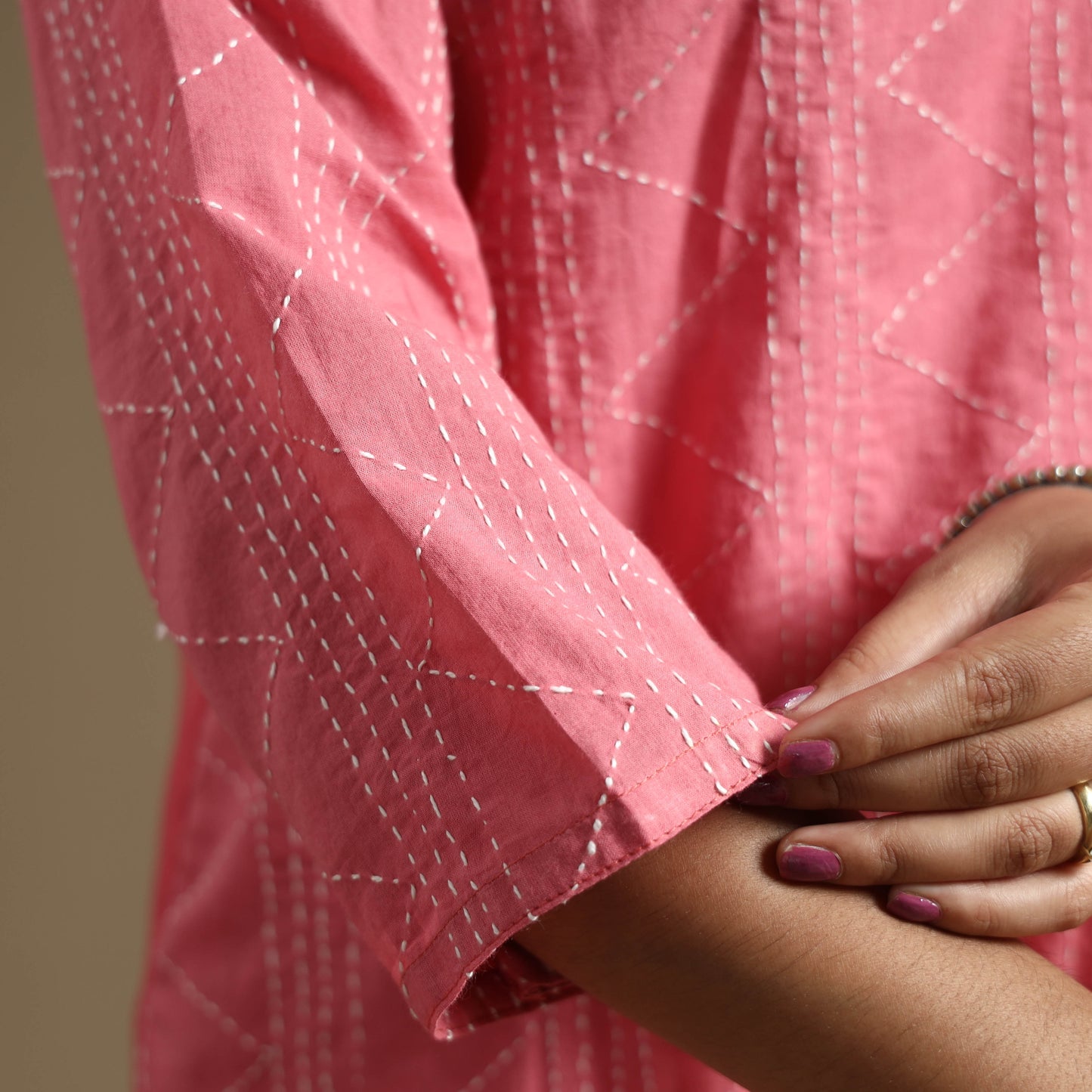 Buy Plain Cotton Tagai Work Long Kurta Online at iTokri.com