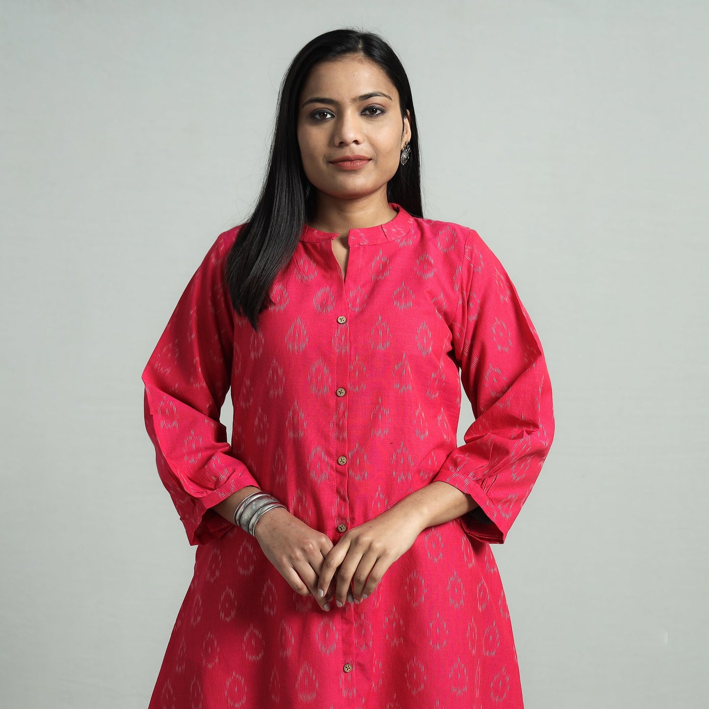 Pink - pochampally double ikat cotton flared dress