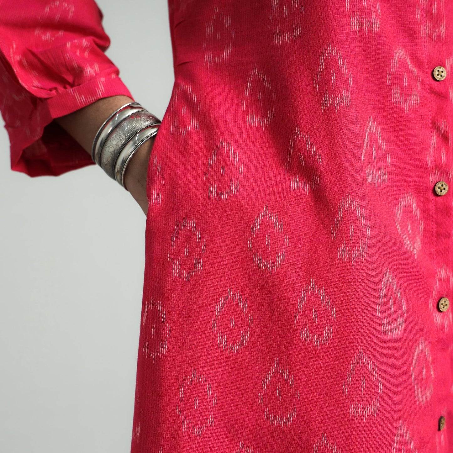 Pink - pochampally double ikat cotton flared dress