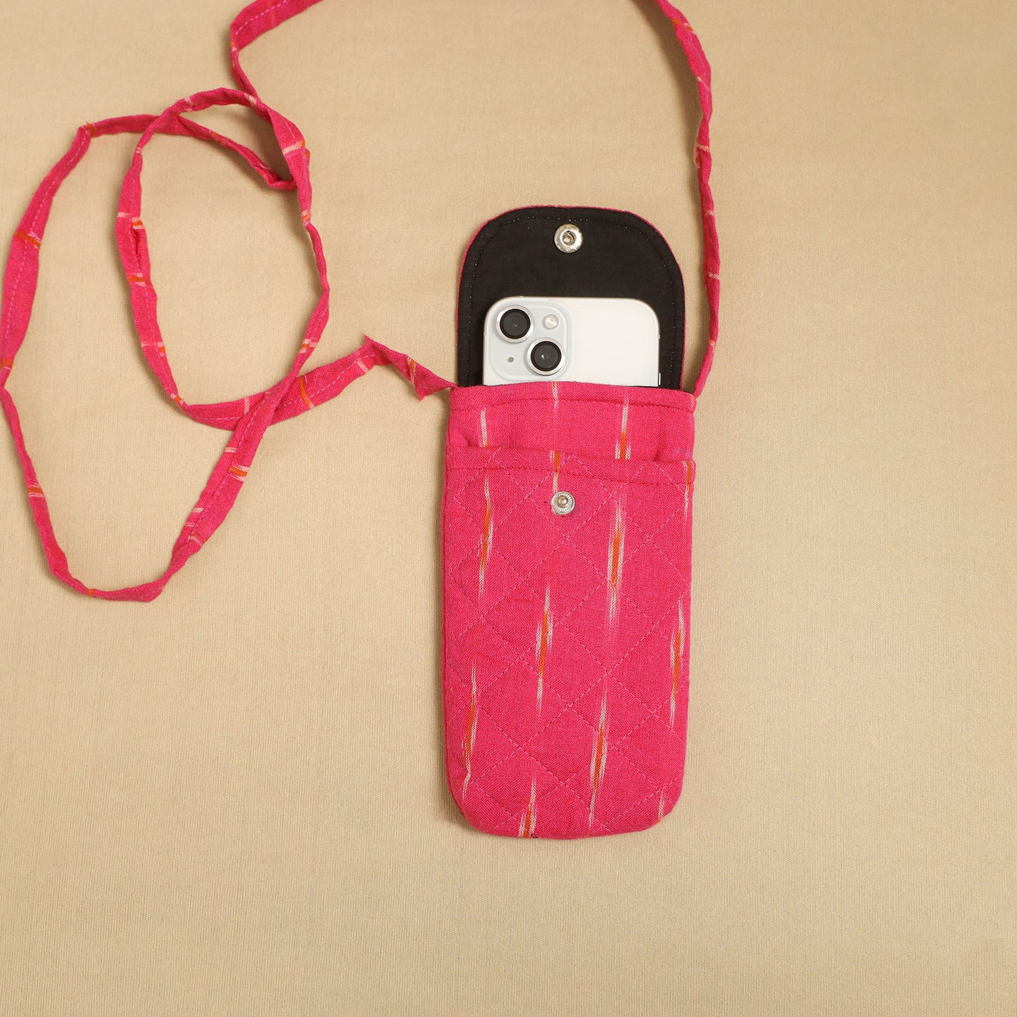 Pink Pochampally Ikat Cotton Sling Mobile Pouch