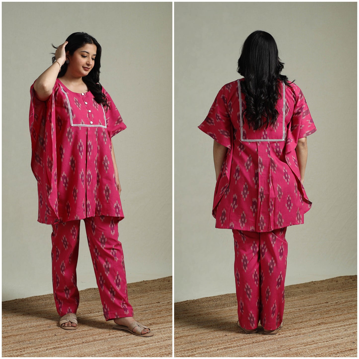 Pochampally ikat lace work cotton co-ord set for women 06