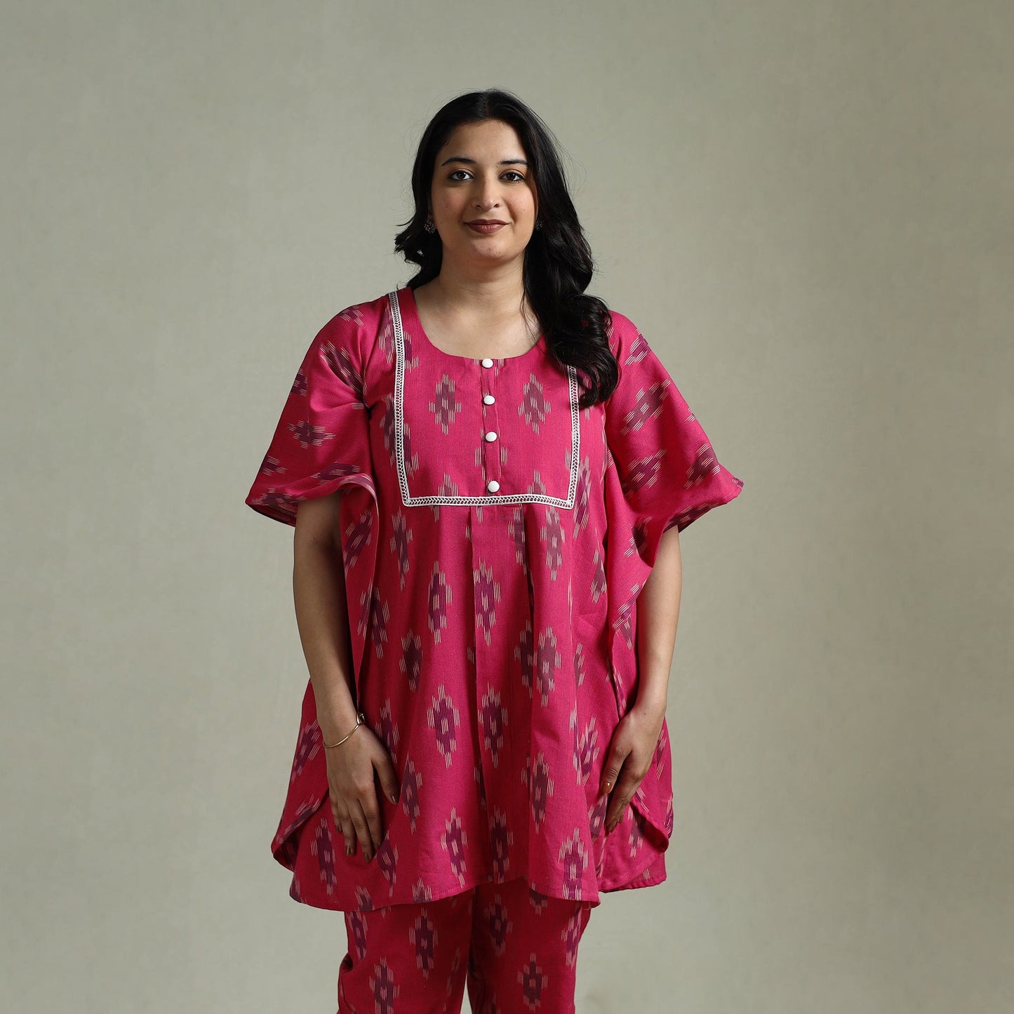 Pochampally ikat lace work cotton co-ord set for women 06