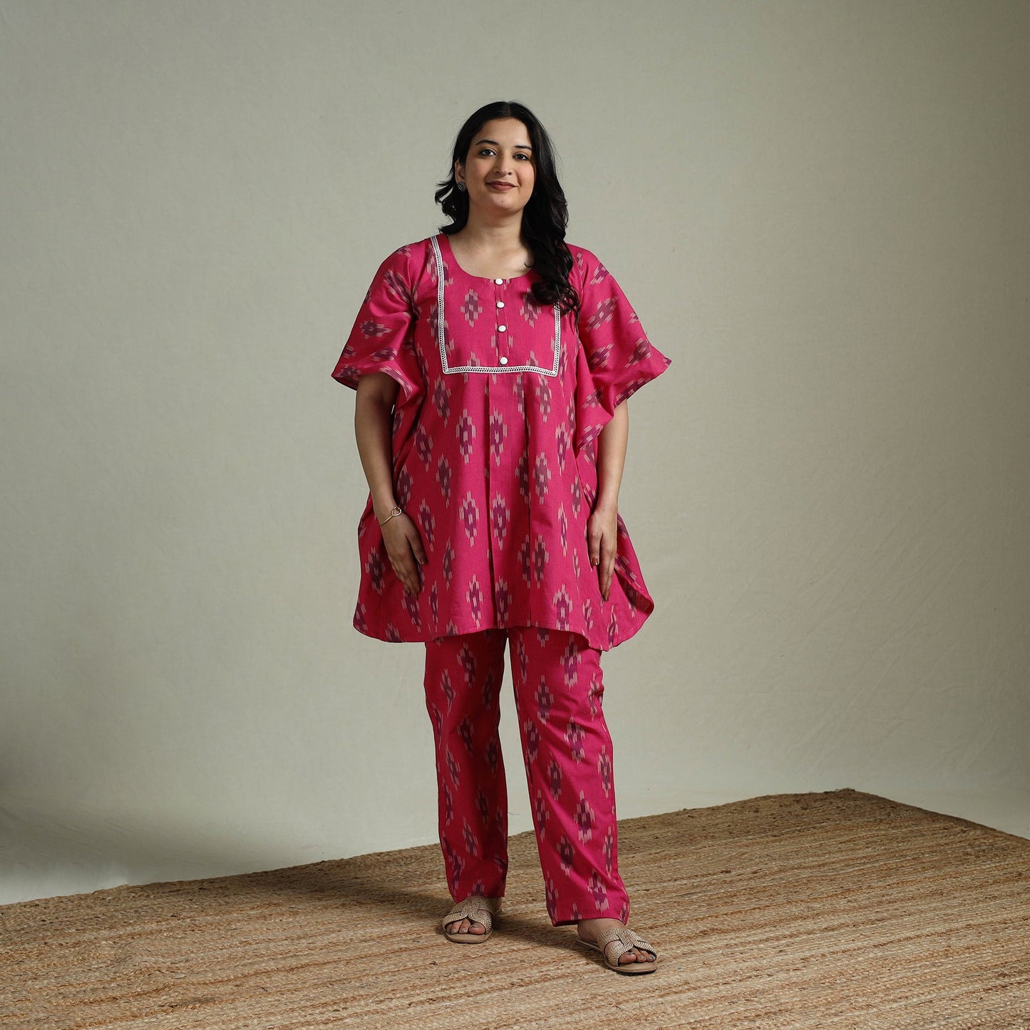 Pochampally ikat lace work cotton co-ord set for women 06