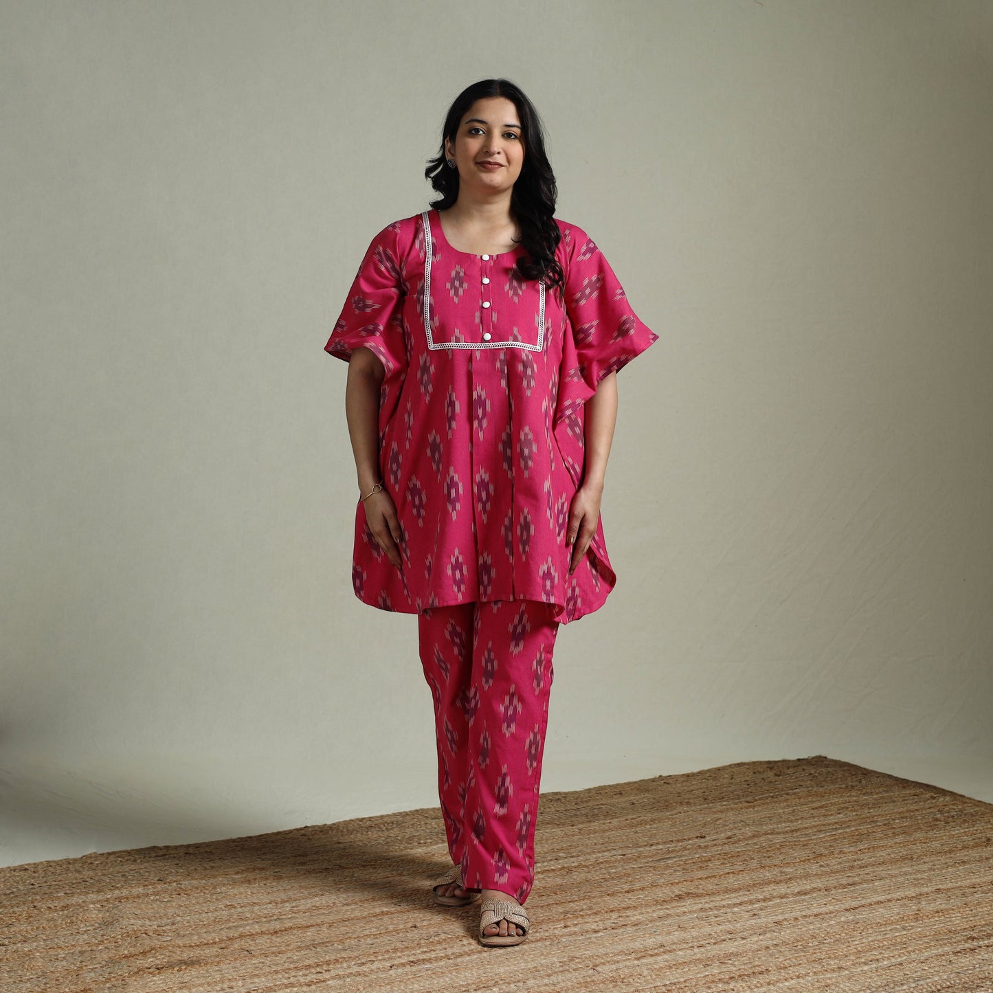 Pochampally ikat lace work cotton co-ord set for women 06