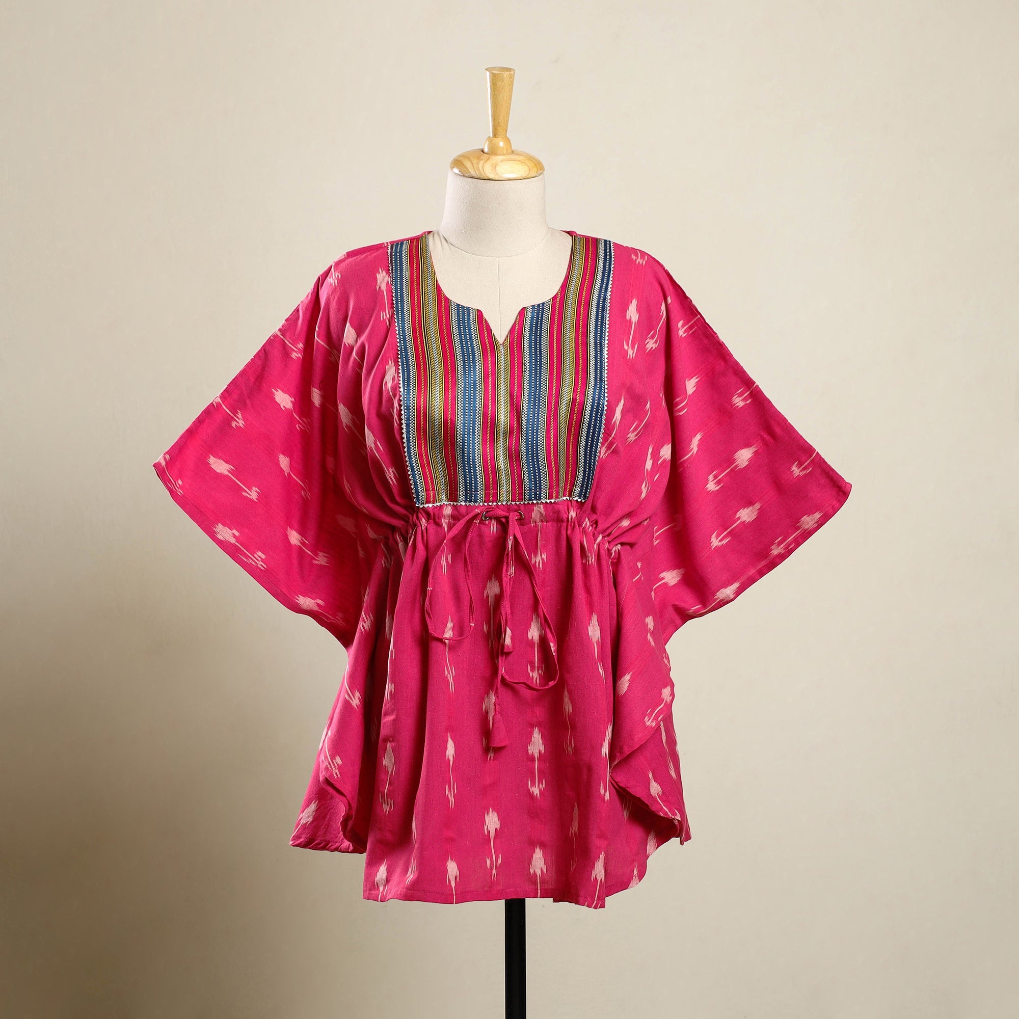 Maroon - Pochampally Ikat Weave Cotton Kaftan (Short) 37