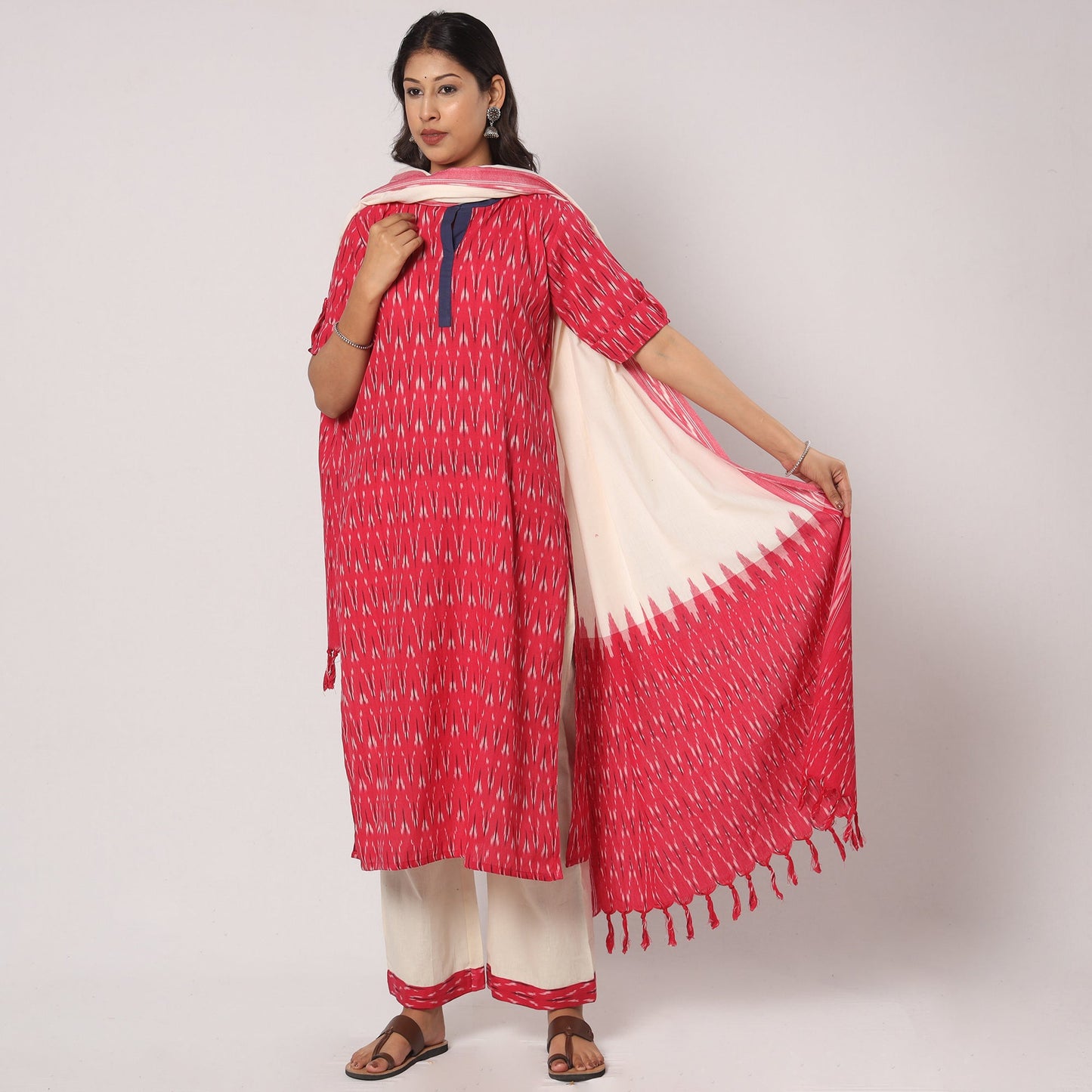 Pochampally Ikat Kurta with Palazzo & Dupatta Set