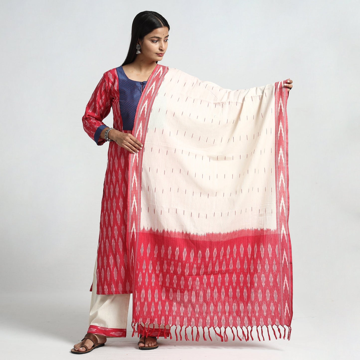 Pochampally Ikat Kurta with Palazzo & Dupatta Set