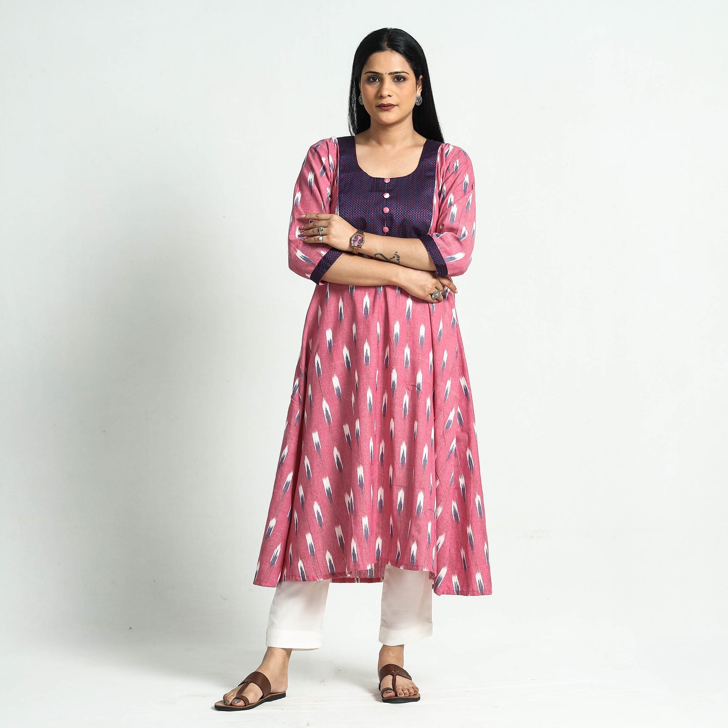 Pochampally Ikat Weave Khun Patchwork Cotton A-Line Kurta