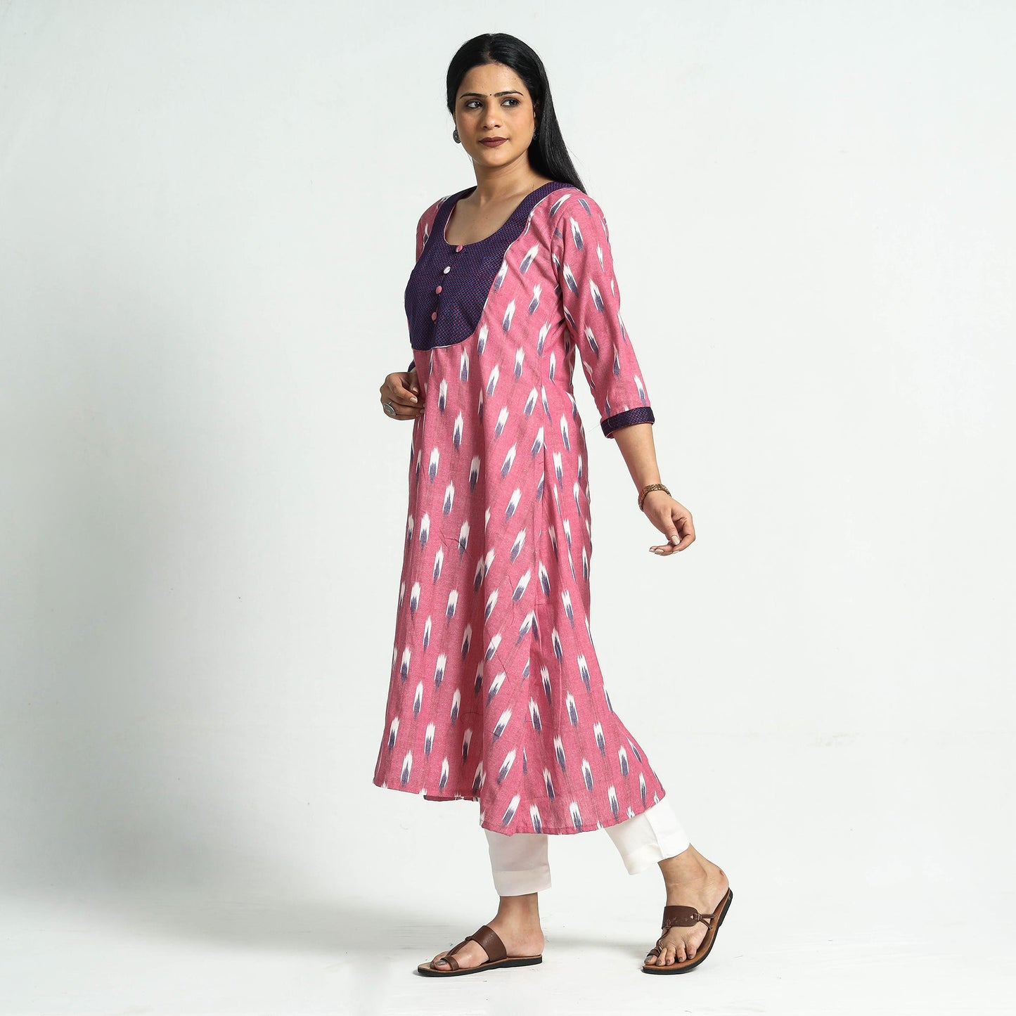 Pochampally Ikat Weave Khun Patchwork Cotton A-Line Kurta