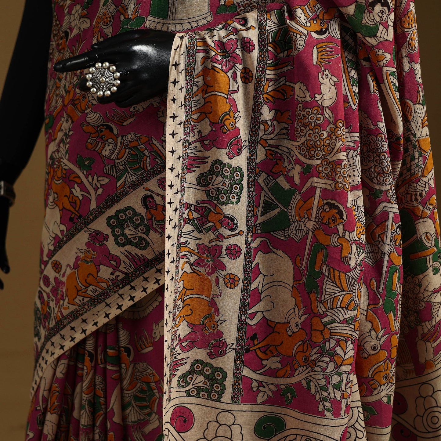 Printed cotton kalamkari saree 28 - handcrafted
