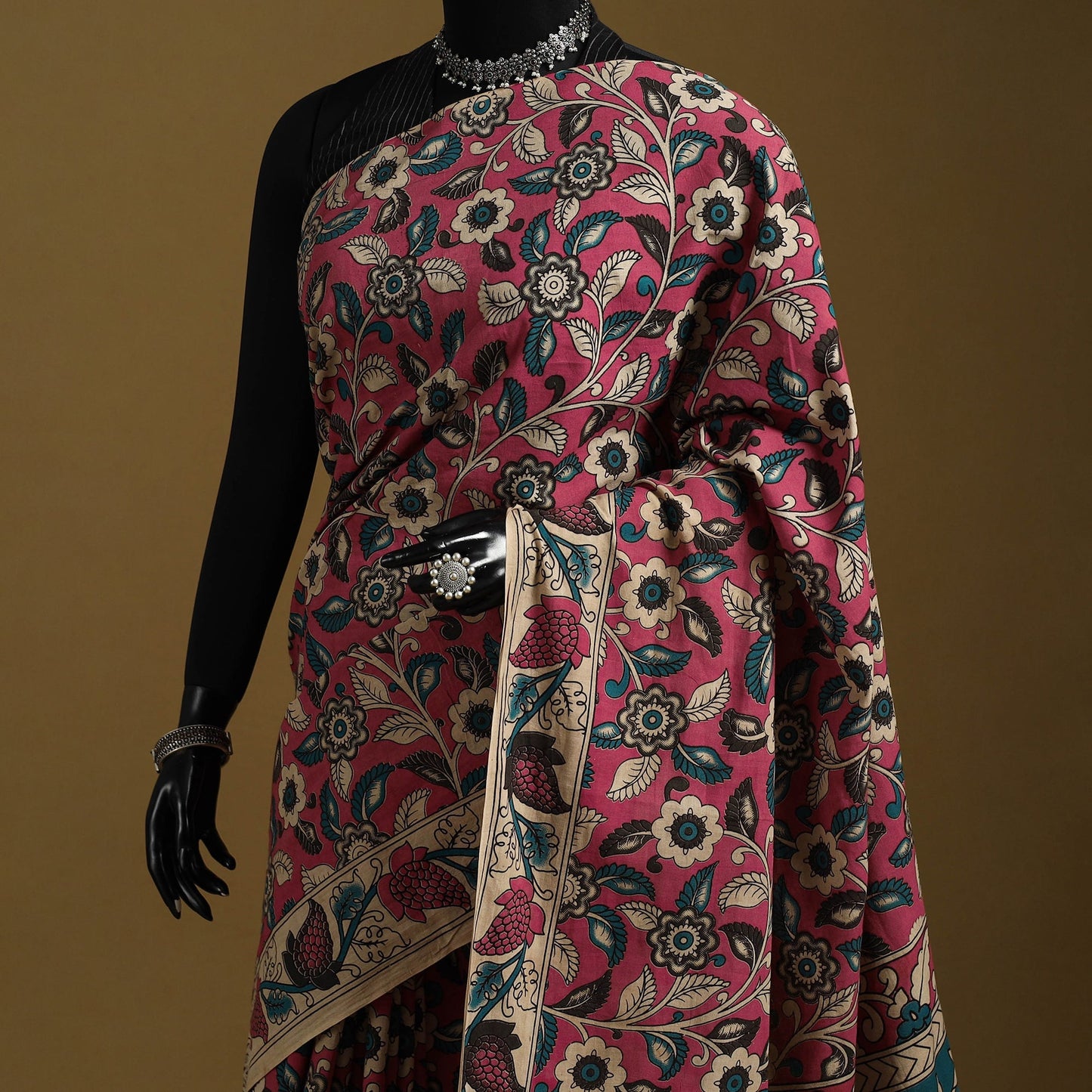 Printed cotton kalamkari saree 42 - handcrafted