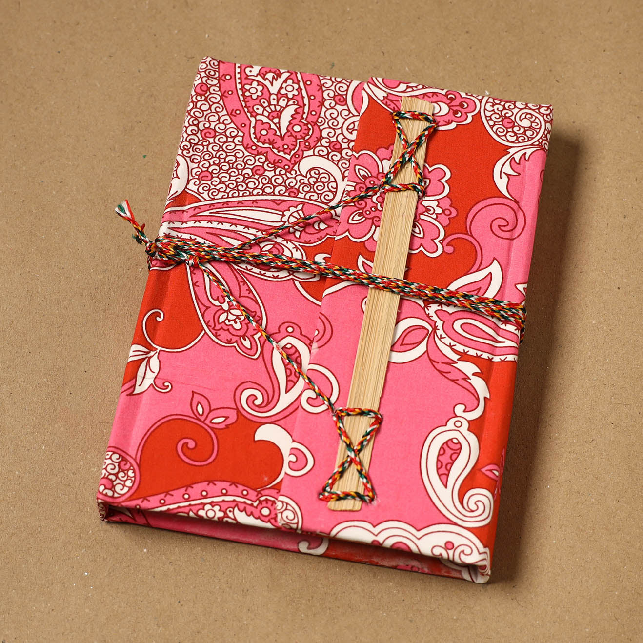 Printed fabric cover handmade paper notebook with thread
