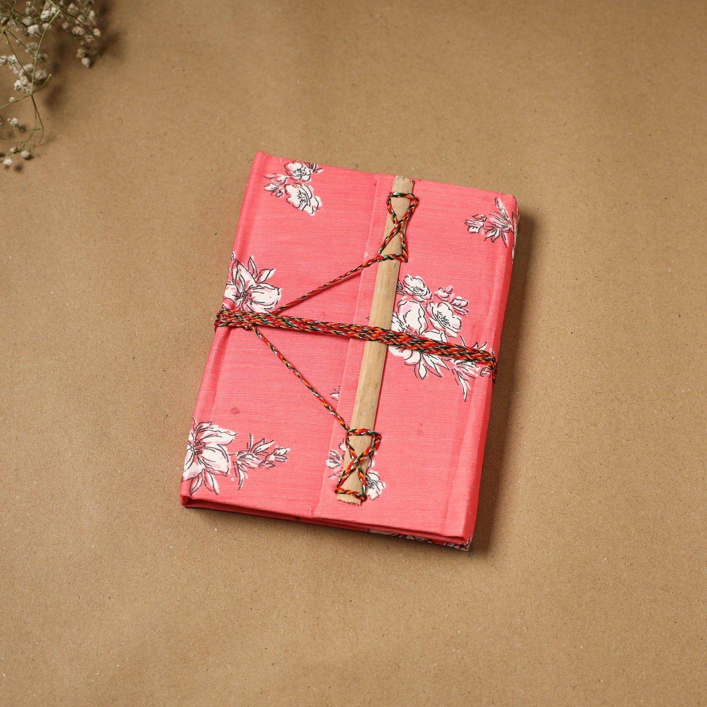 Printed fabric cover handmade paper notebook with thread