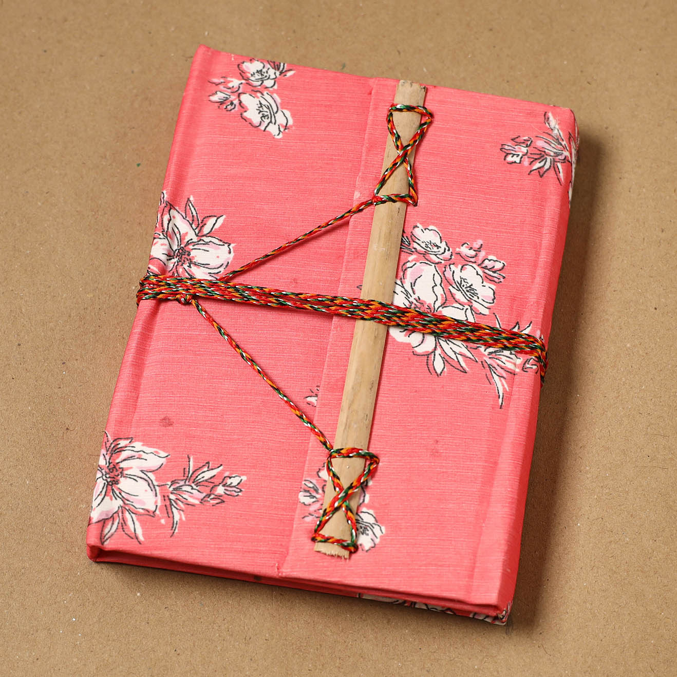 Printed fabric cover handmade paper notebook with thread