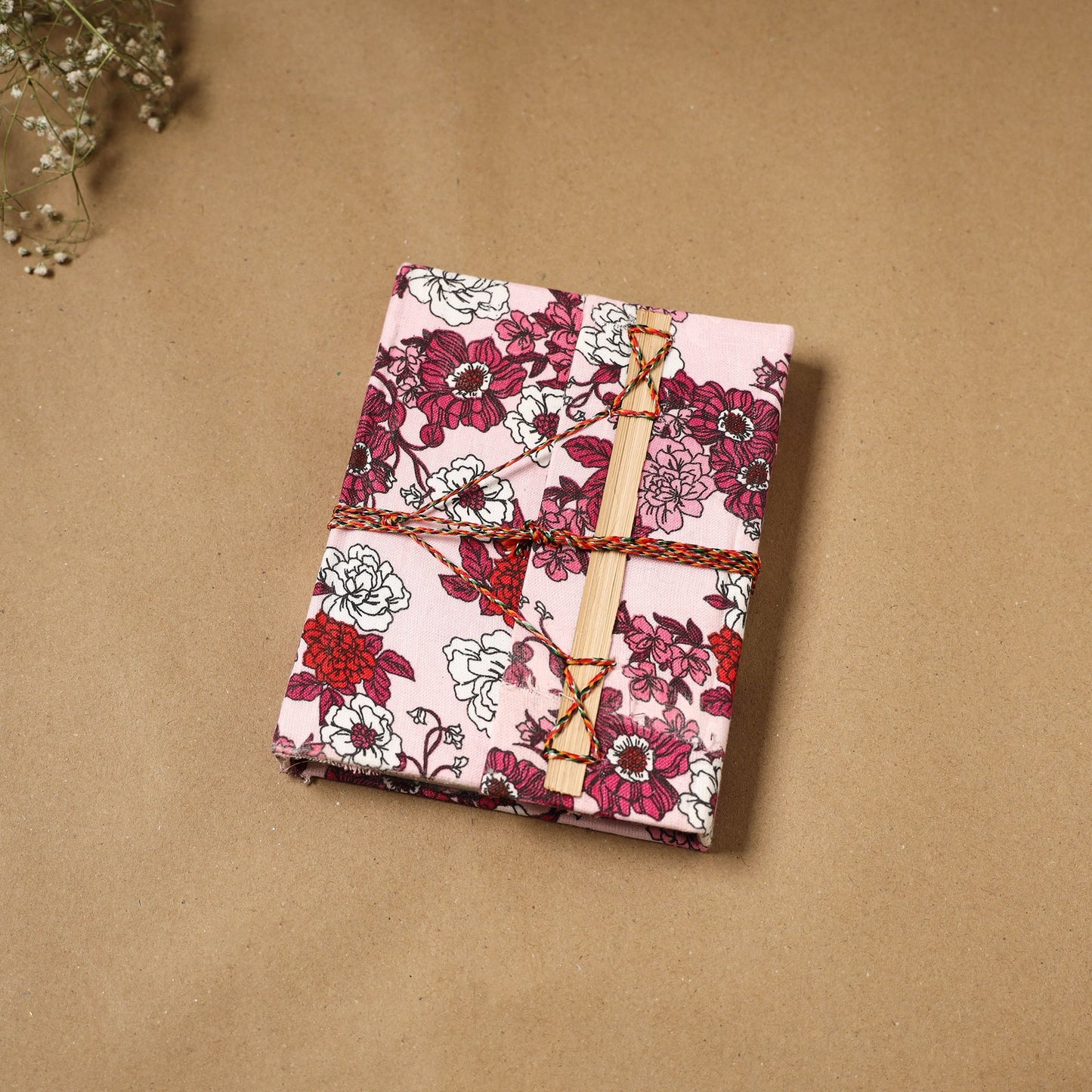 Printed fabric cover handmade paper notebook with thread