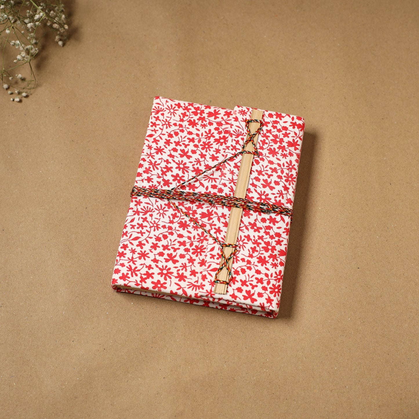 Printed fabric cover handmade paper notebook with thread