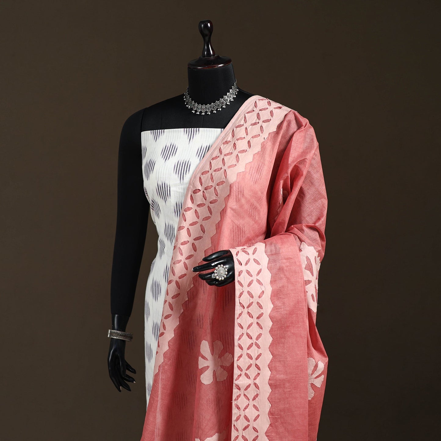 Pure cotton barmer cutwork applique dupatta 07 - handcrafted