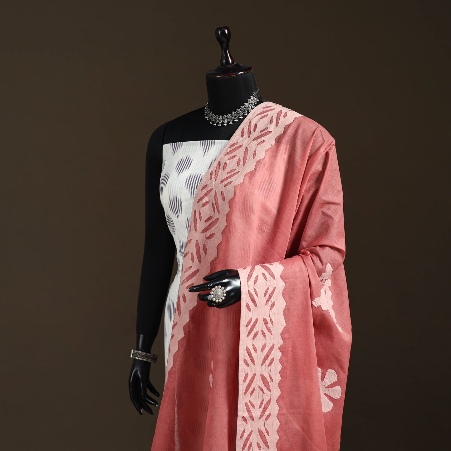 Pure cotton barmer cutwork applique dupatta 09 - handcrafted