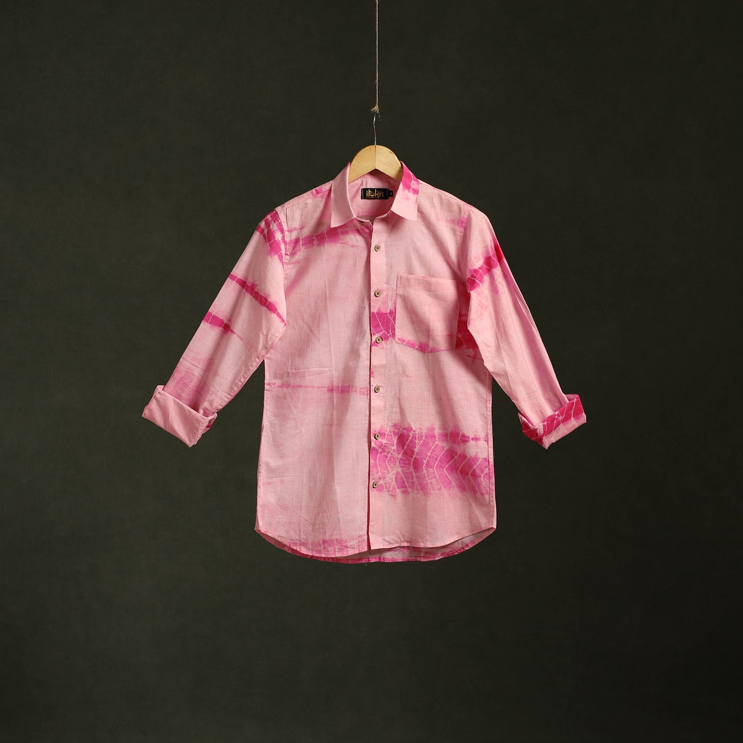 Baby pink - pure cotton full sleeve tie-dye men shibori