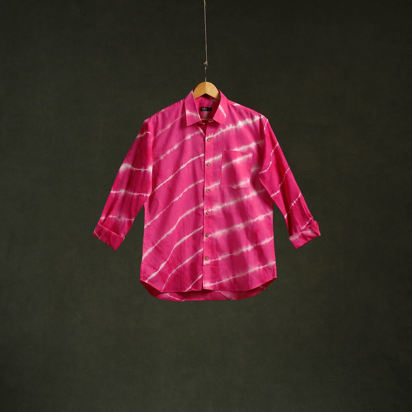 Hot pink - pure cotton full sleeve tie-dye men shibori